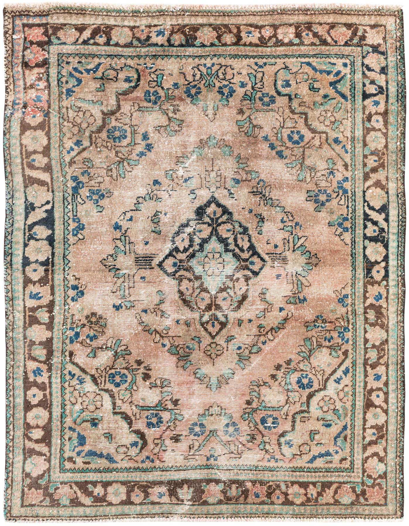 A 4x6 rectangular Ultra Vintage Persian rug in faded orange with a central medallion and intricate floral patterns in blue, teal, and brown.
