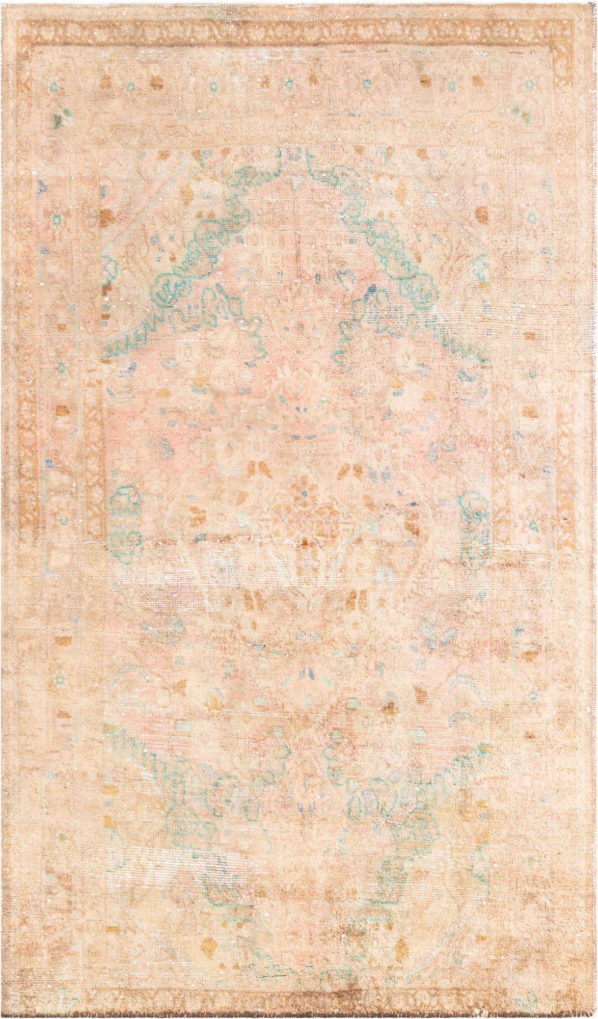 A 4x6 rectangular Ultra Vintage wool rug with a faded orange and light blue medallion Persian pattern.