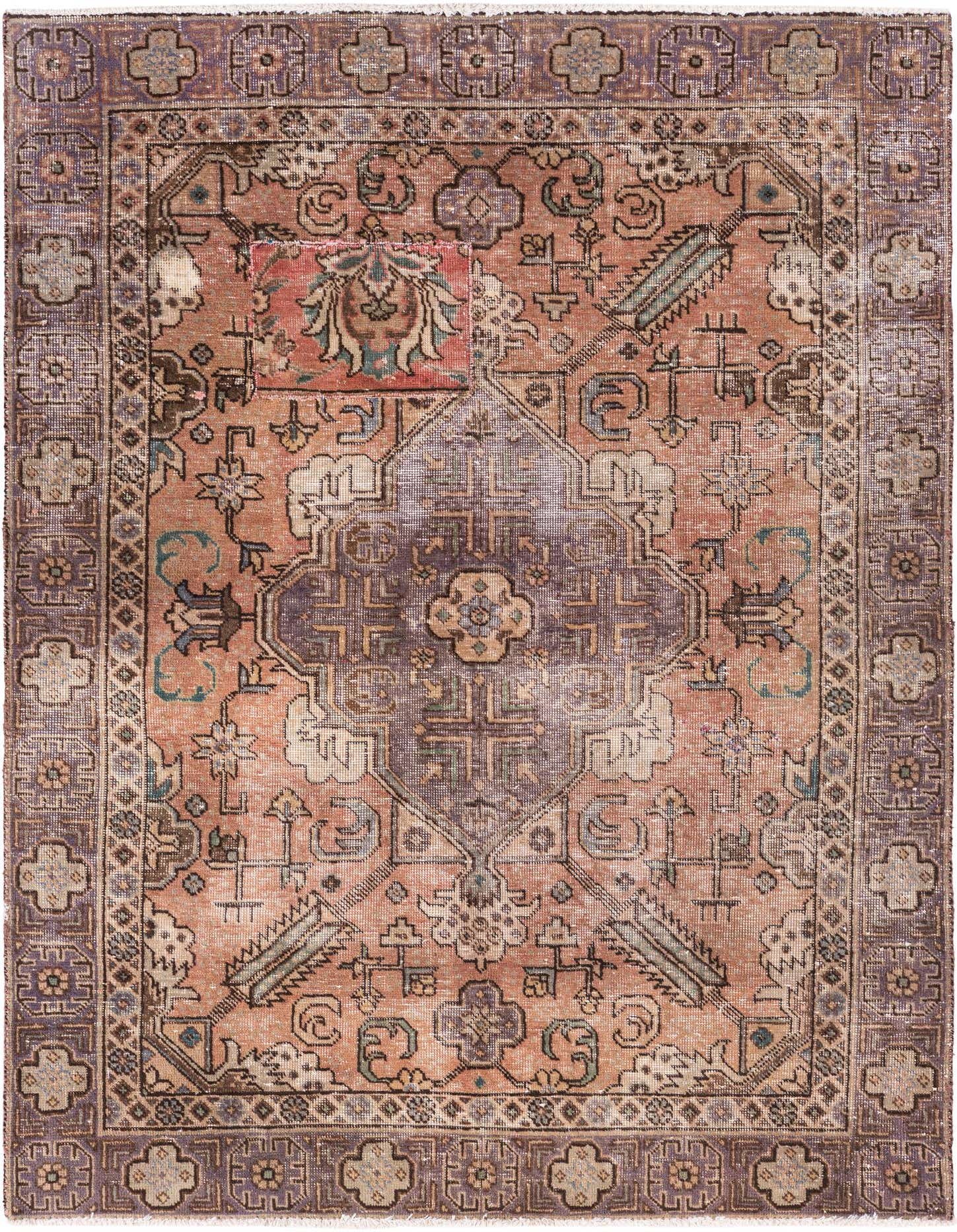 A 4x6 rectangular Ultra Vintage Persian rug in distressed orange with a central medallion and intricate patterns.