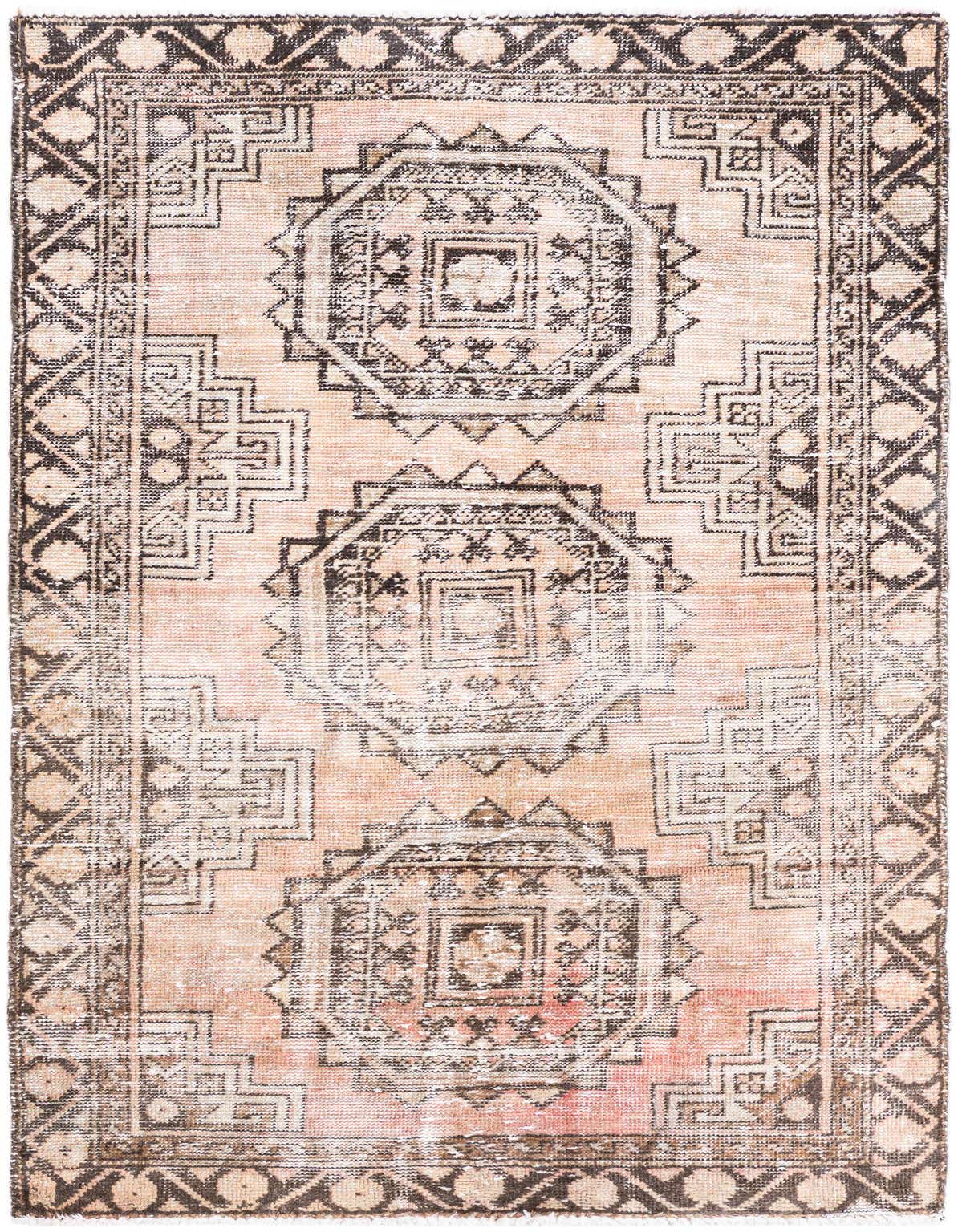 A 4x6 rectangular Ultra Vintage wool rug in faded orange with a distressed black and beige Persian medallion pattern.