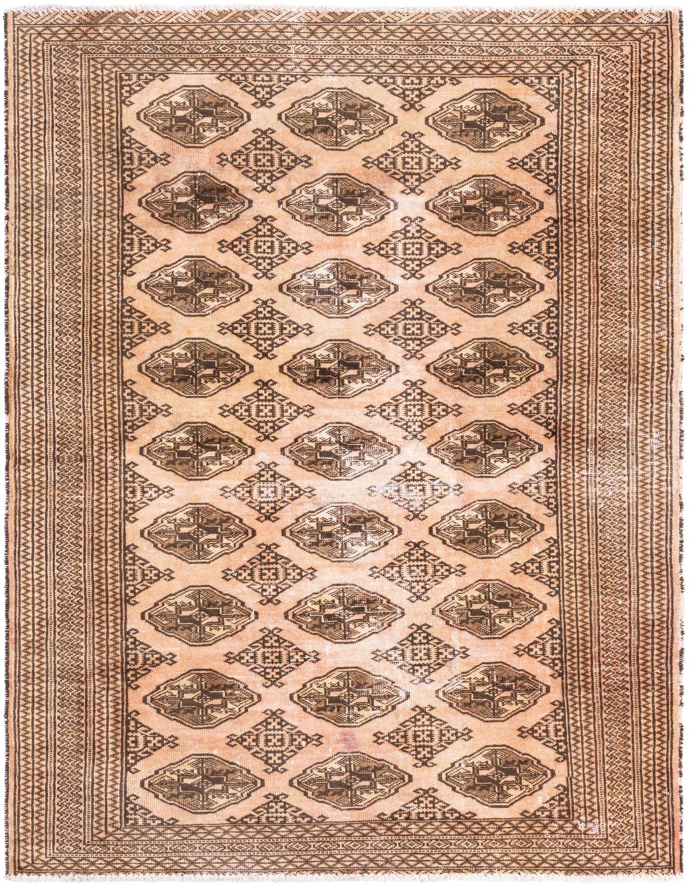 A 4x6 rectangular Ultra Vintage Persian rug in shades of orange and brown, featuring a repeating geometric medallion pattern.