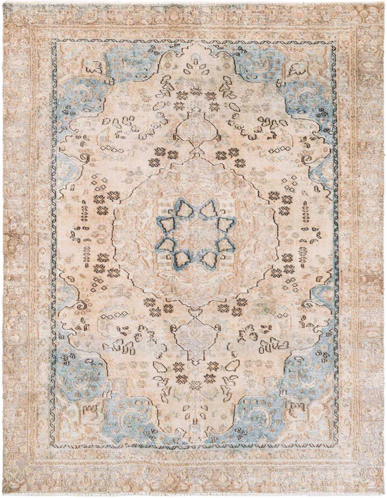 A 6x9 rectangular Ultra Vintage rug featuring a distressed Persian medallion pattern in muted oranges and blues.