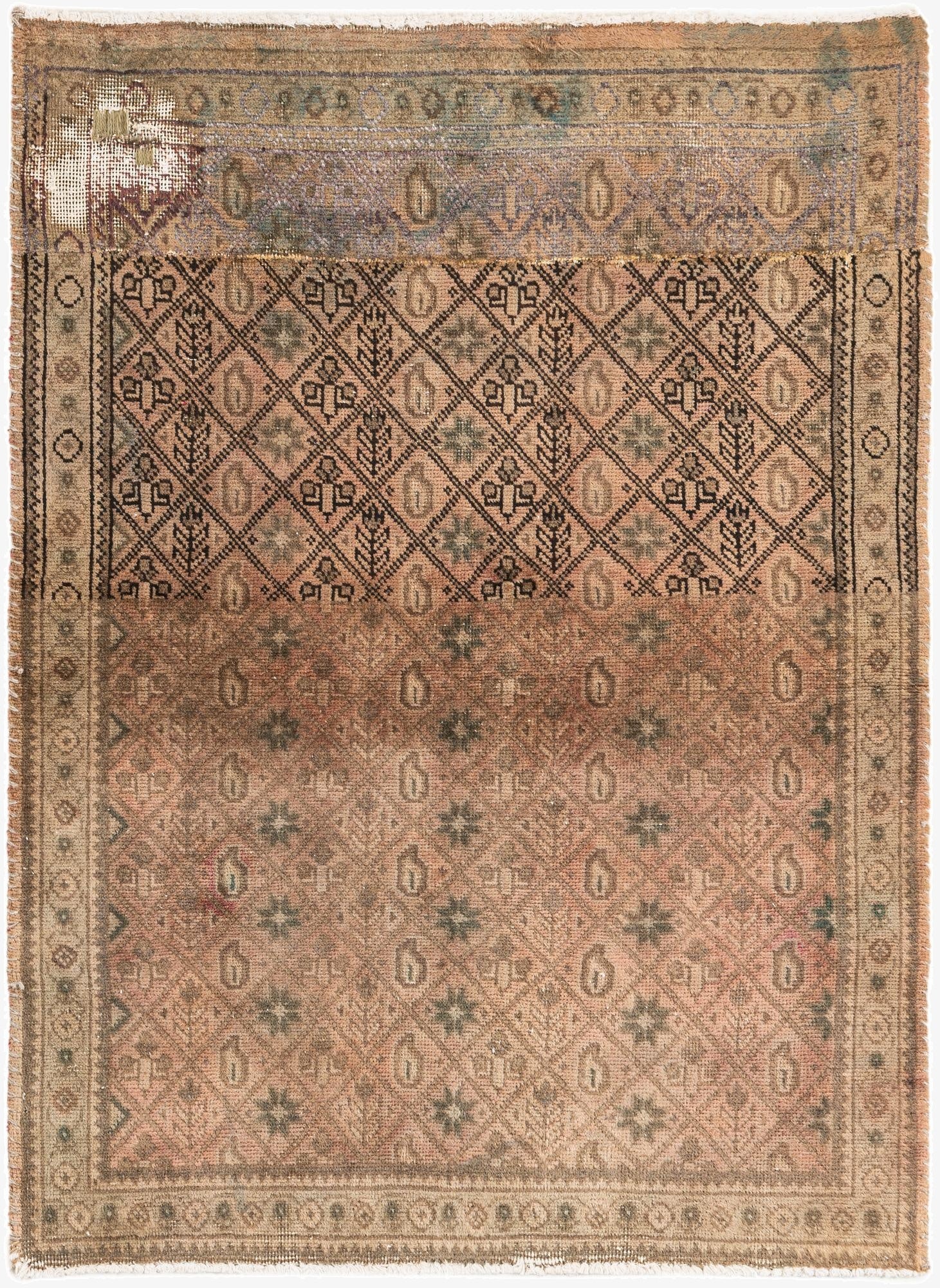  3' 5 x 4' 4  Hand Knotted Ultra Vintage Persian Wool Rug