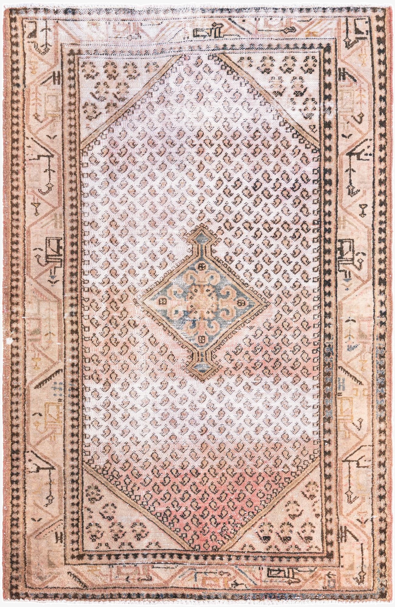  4' 7 x 7'  Hand Knotted Ultra Vintage Persian Wool Rug