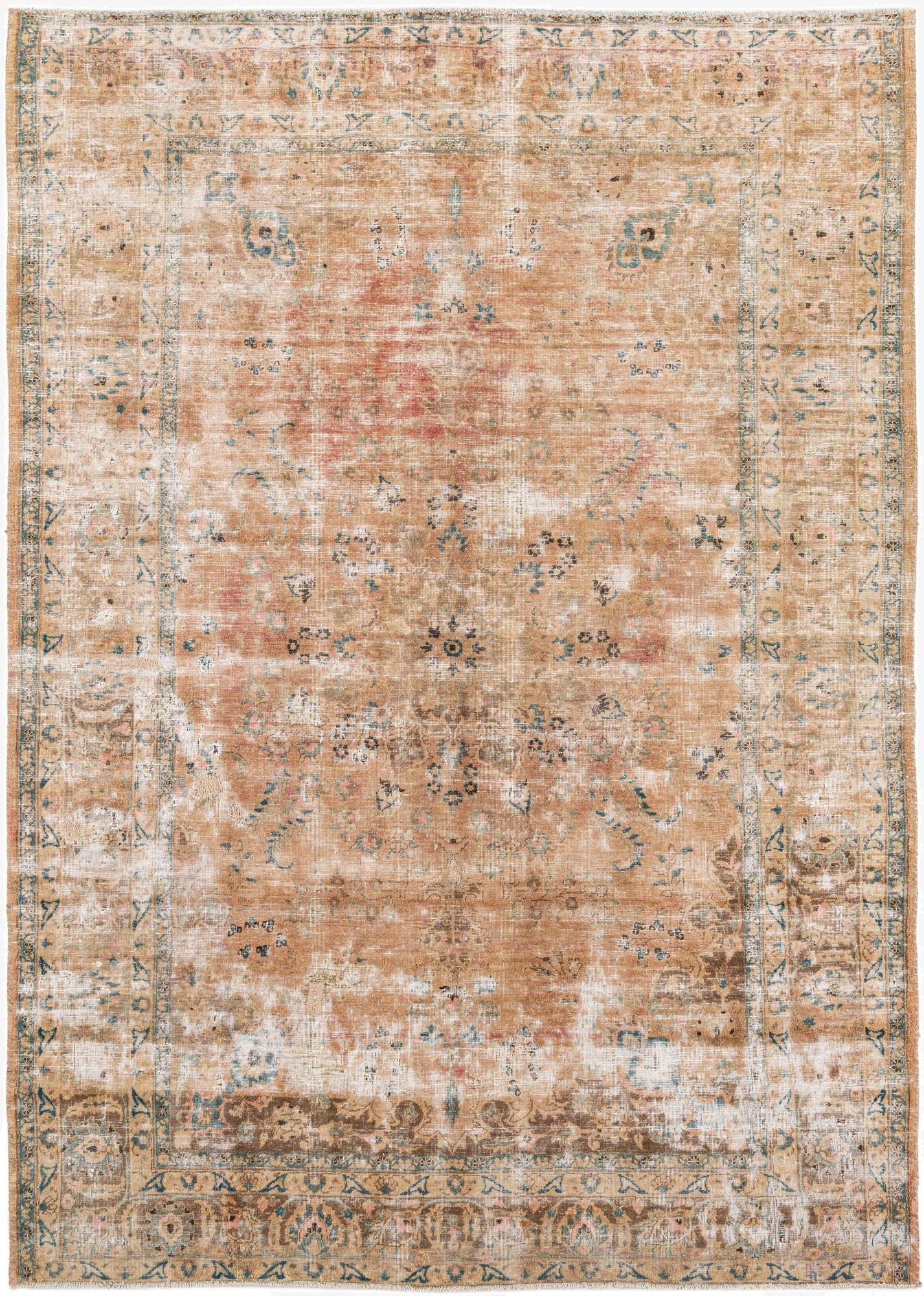  6' 7 x 9' 3  Hand Knotted Ultra Vintage Persian Wool Rug