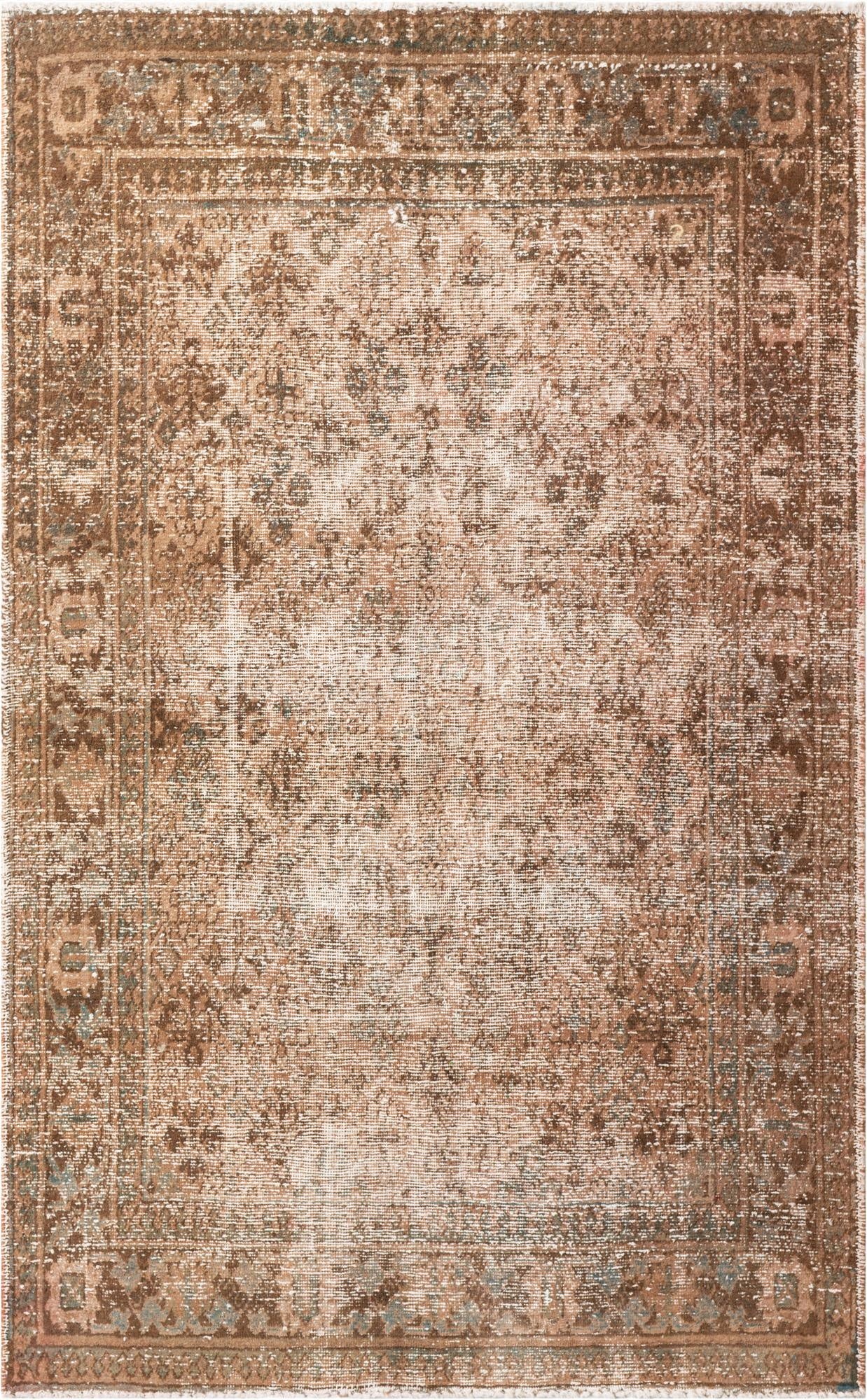  4' 3 x 7'  Hand Knotted Ultra Vintage Persian Wool Rug