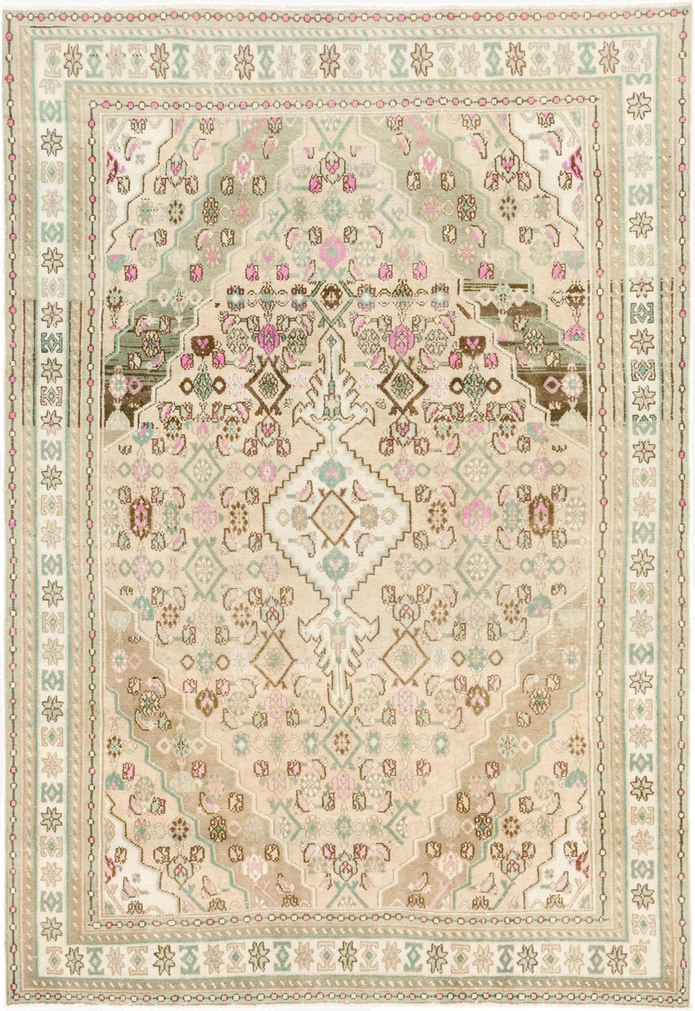  6' 8 x 9' 6  Hand Knotted Ultra Vintage Persian Wool Rug