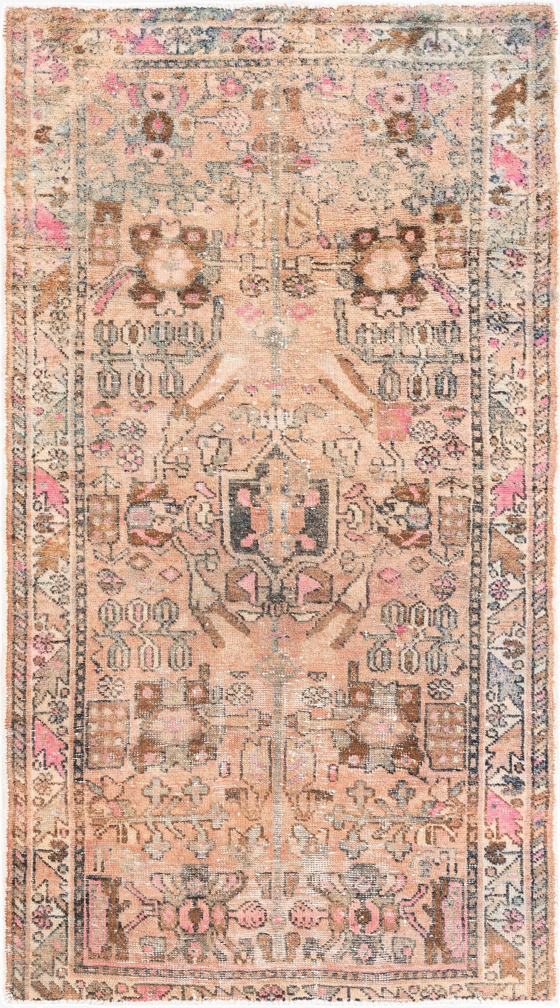  4' 2 x 7' 4  Hand Knotted Ultra Vintage Persian Wool Rug