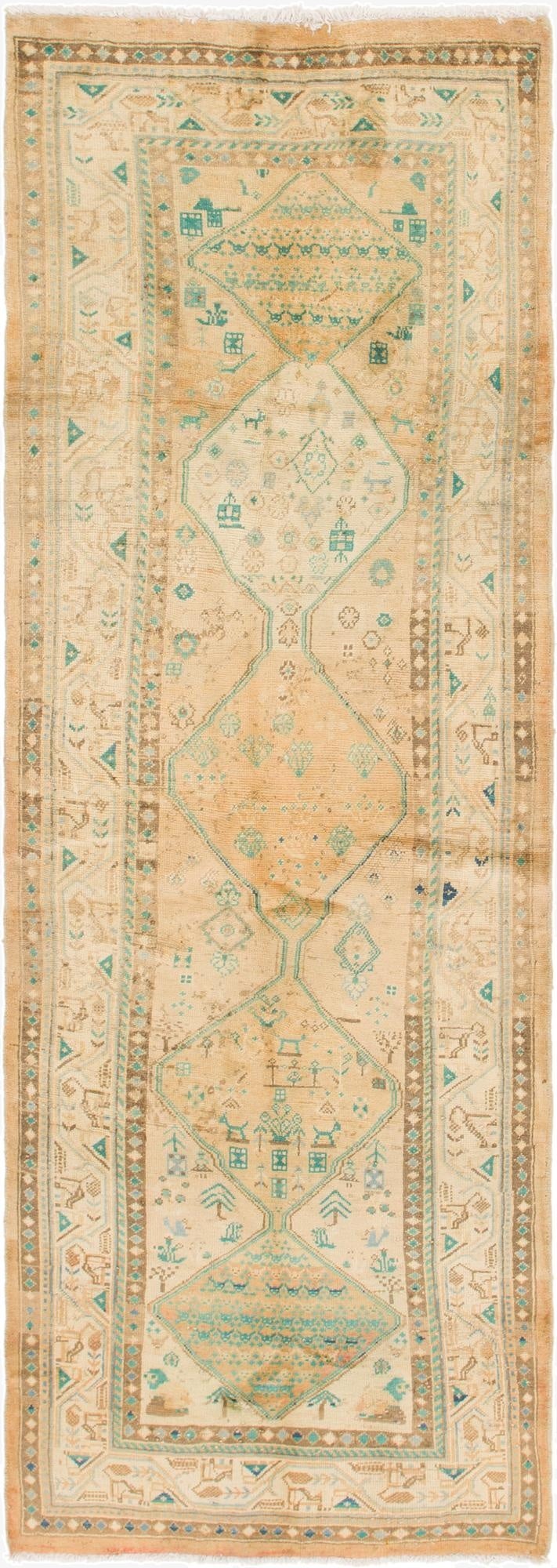  3' 5 x 10'  Hand Knotted Farahan Persian Wool Runner Rug