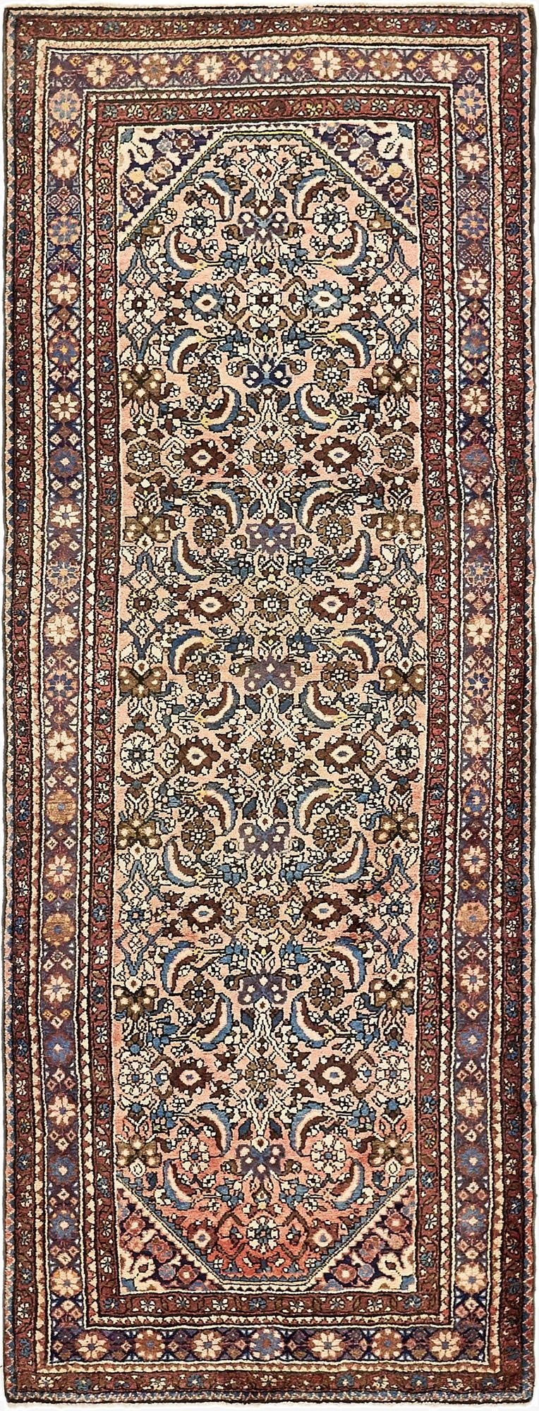  3' 8 x 10' 3  Hand Knotted Hossainabad Persian Wool Runner Rug