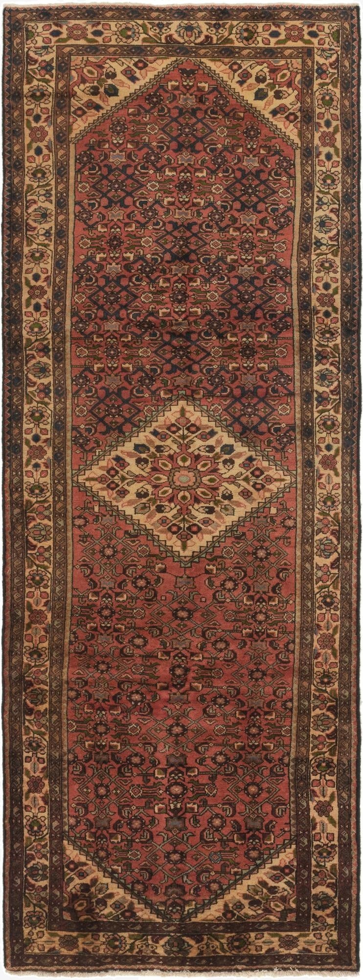  3' 7 x 10' 4  Hand Knotted Hossainabad Persian Wool Runner Rug