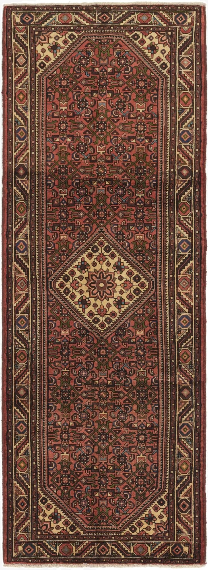  3' 5 x 10'  Hand Knotted Hossainabad Persian Wool Runner Rug