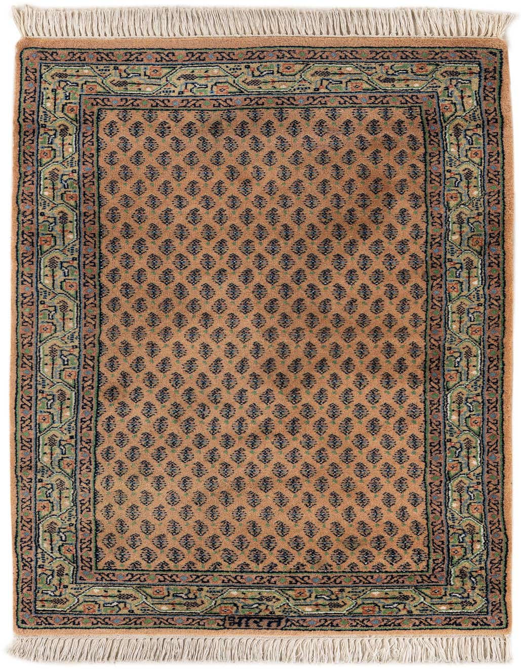 A 5 ft runner rug in traditional Oriental style, featuring an orange field with small repeating motifs and a detailed border, suitable for a hallway.