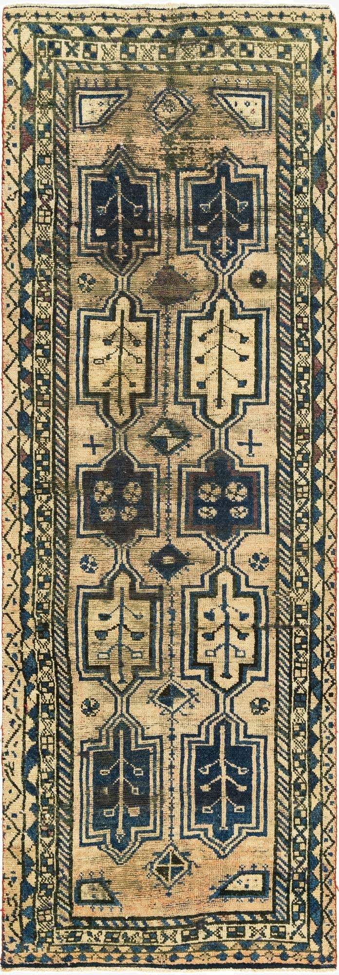  3' 7 x 11' 4  Hand Knotted Shiraz Persian Wool Runner Rug