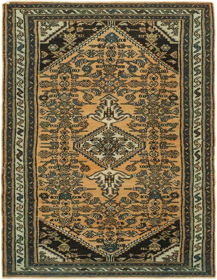 A 10 Ft runner rug in orange with a black and blue traditional Persian medallion pattern, ideal for a hallway.
