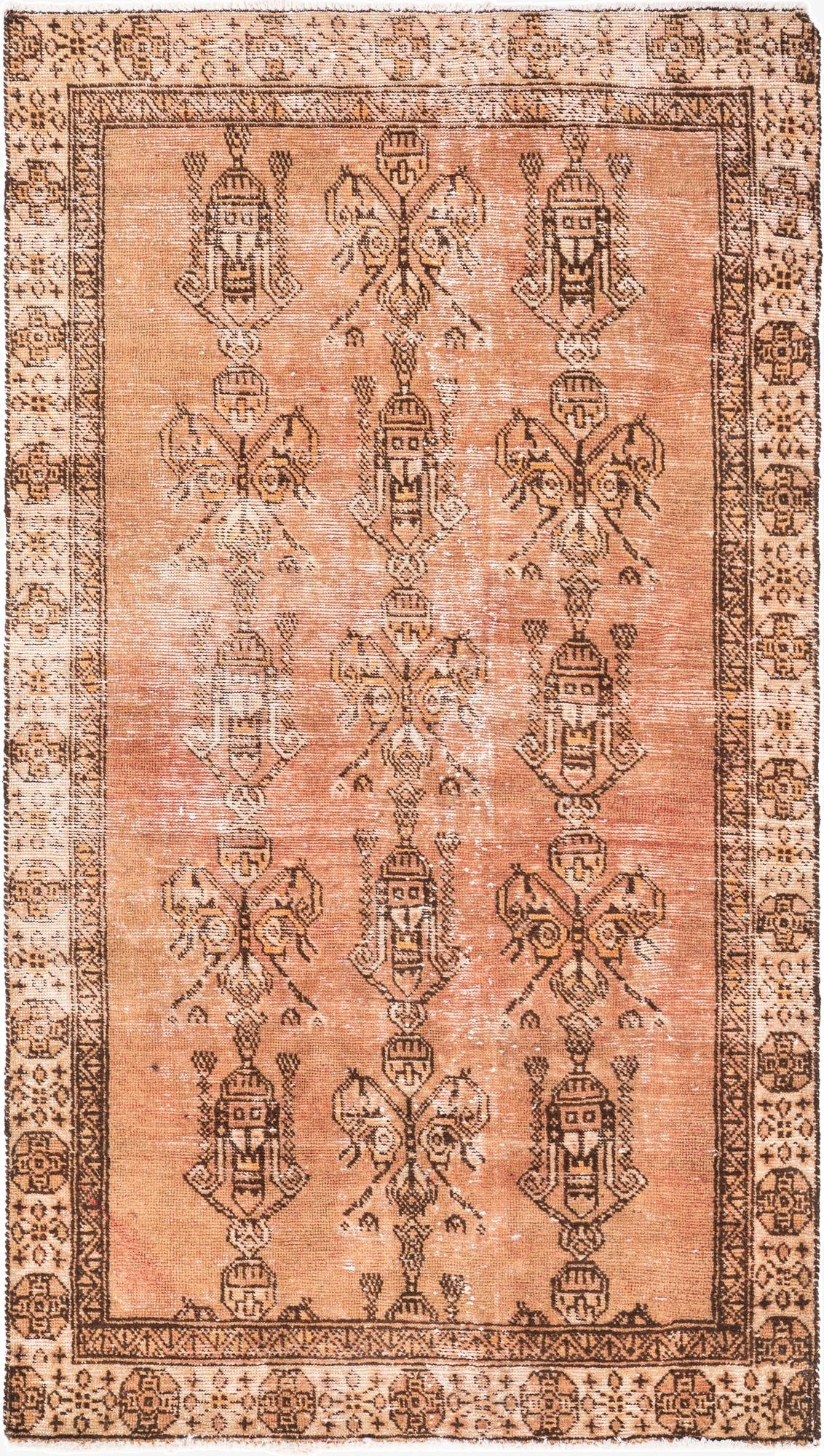  3' 8 x 6' 5  Hand Knotted Ultra Vintage Persian Wool Runner Rug