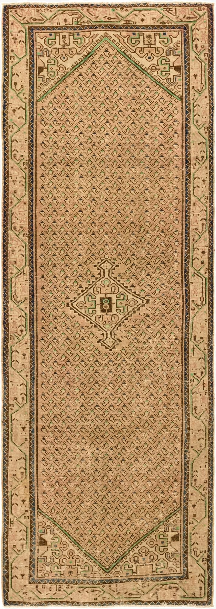  3' 4 x 10' 1  Hand Knotted Ultra Vintage Persian Wool Runner Rug