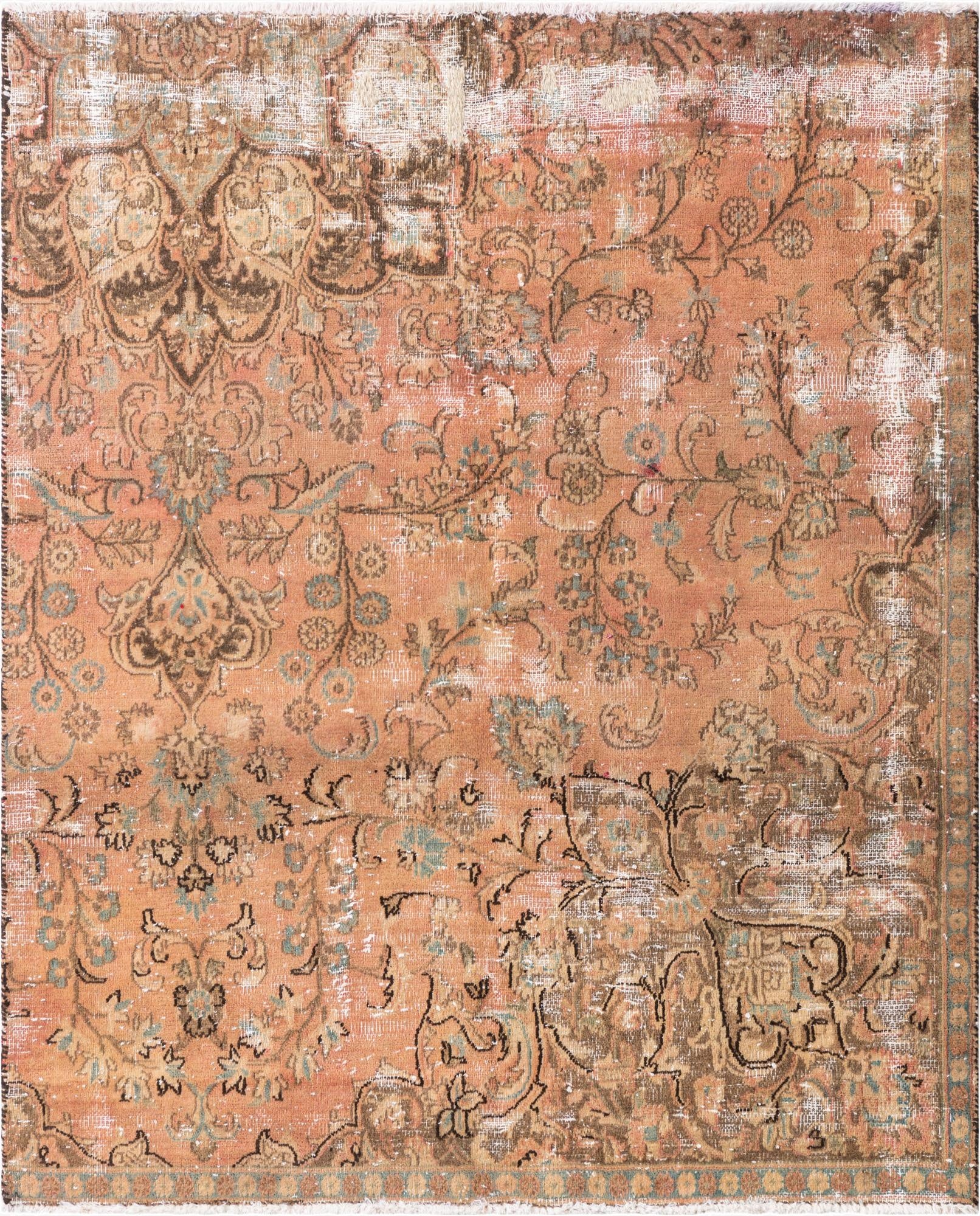  4' 3 x 5' 3  Hand Knotted Ultra Vintage Persian Wool Square Rug