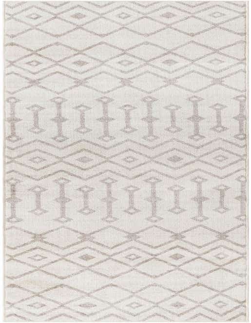 A 10 ft runner rug in ivory and cream with a modern bohemian trellis pattern, perfect for a hallway.