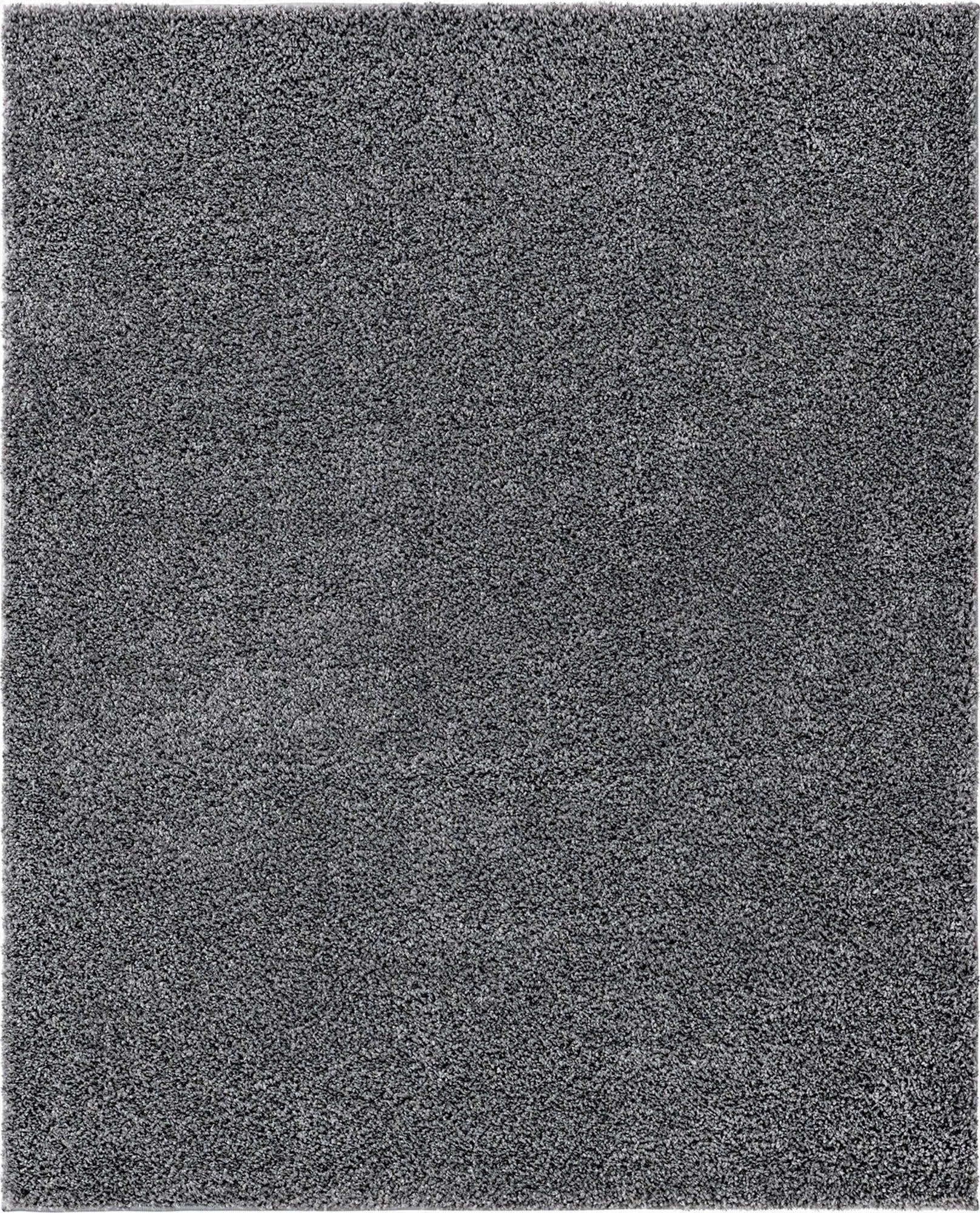 A rectangular 8x10 gray shag area rug with a textured pile, suitable for a modern living room.