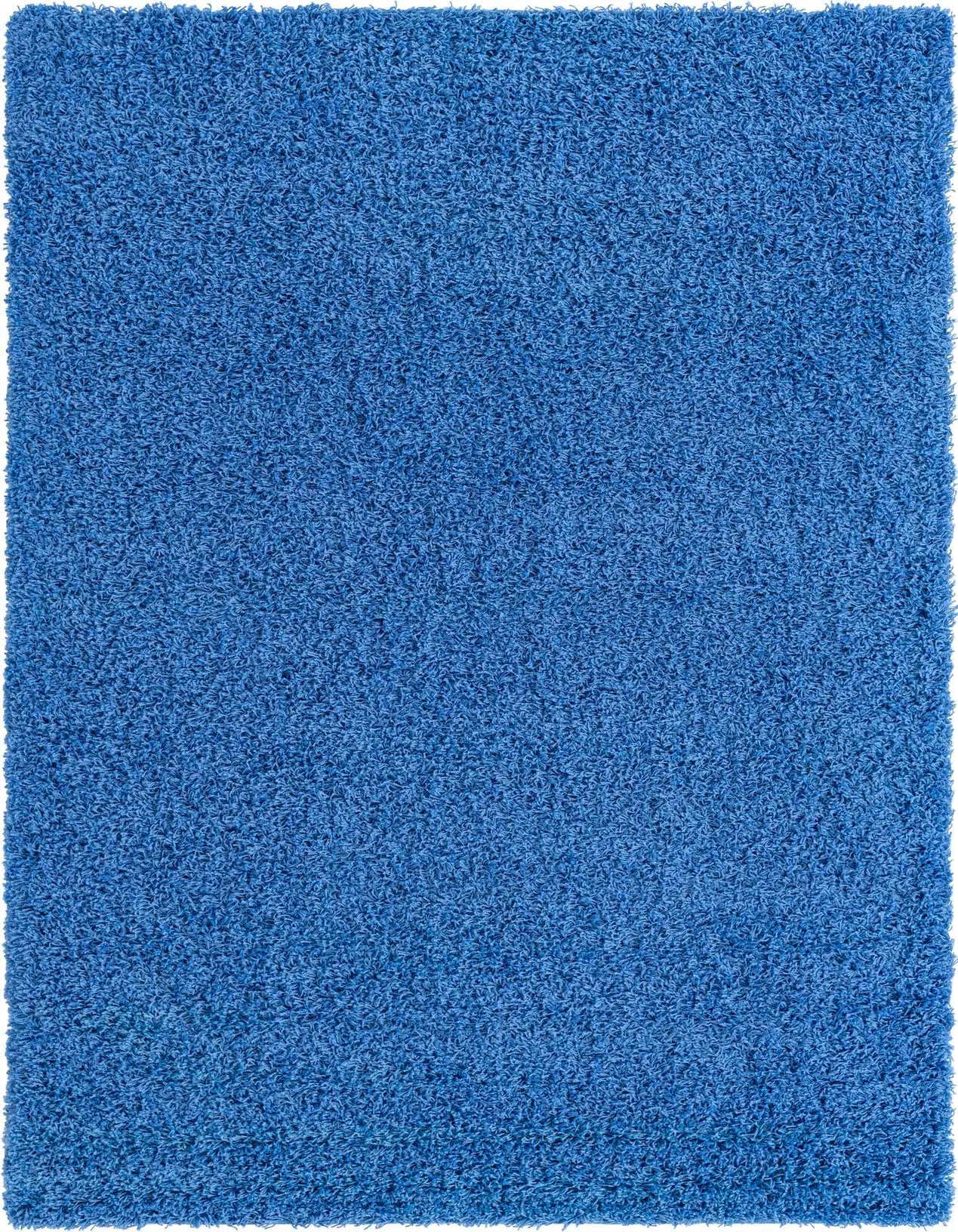 A vibrant 5x8 rectangular blue shag rug with a plush, textured pile, perfect for a modern living room or bedroom.