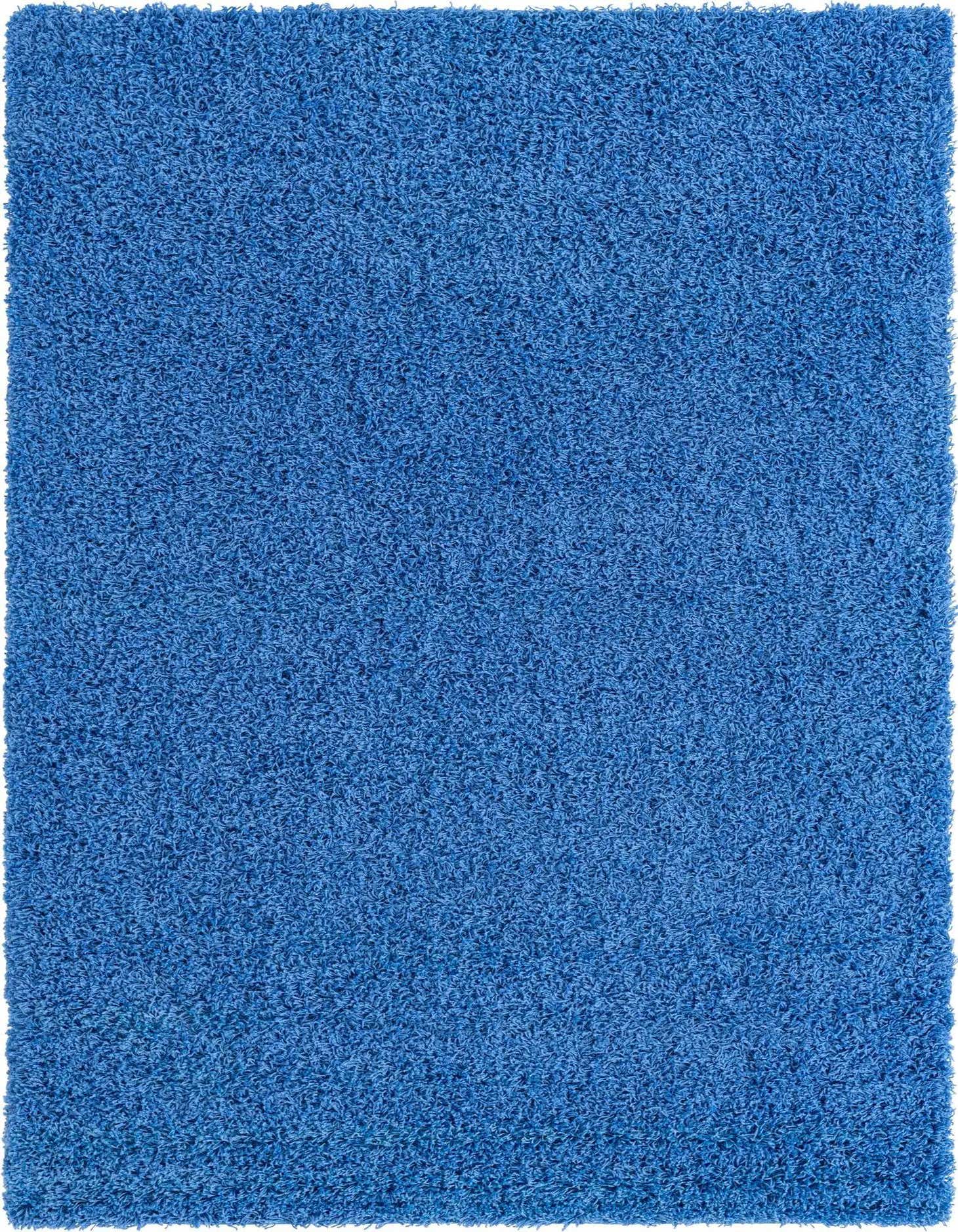 A vibrant 8x11 rectangular blue shag rug with a textured pile, perfect for a modern living room or bedroom.