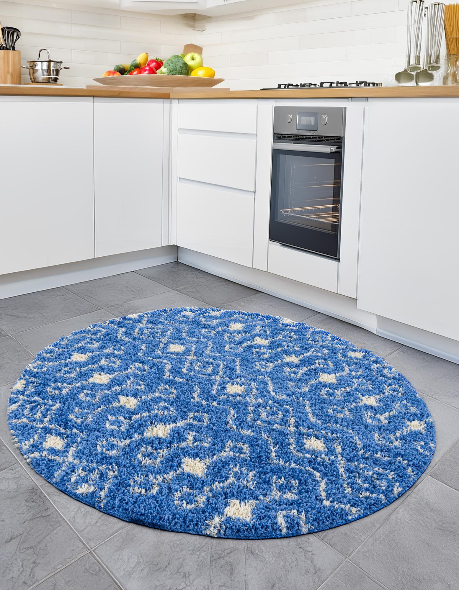 Periwinkle Blue 10' x 10' Moroccan Trellis Shag Round Rug | Rugs.com