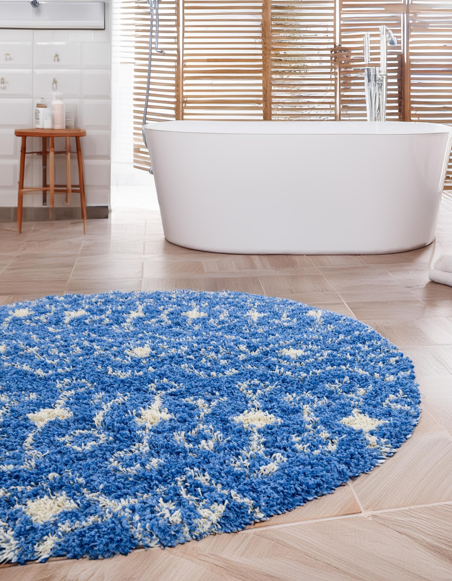 Periwinkle Blue 10' x 10' Moroccan Trellis Shag Round Rug | Rugs.com