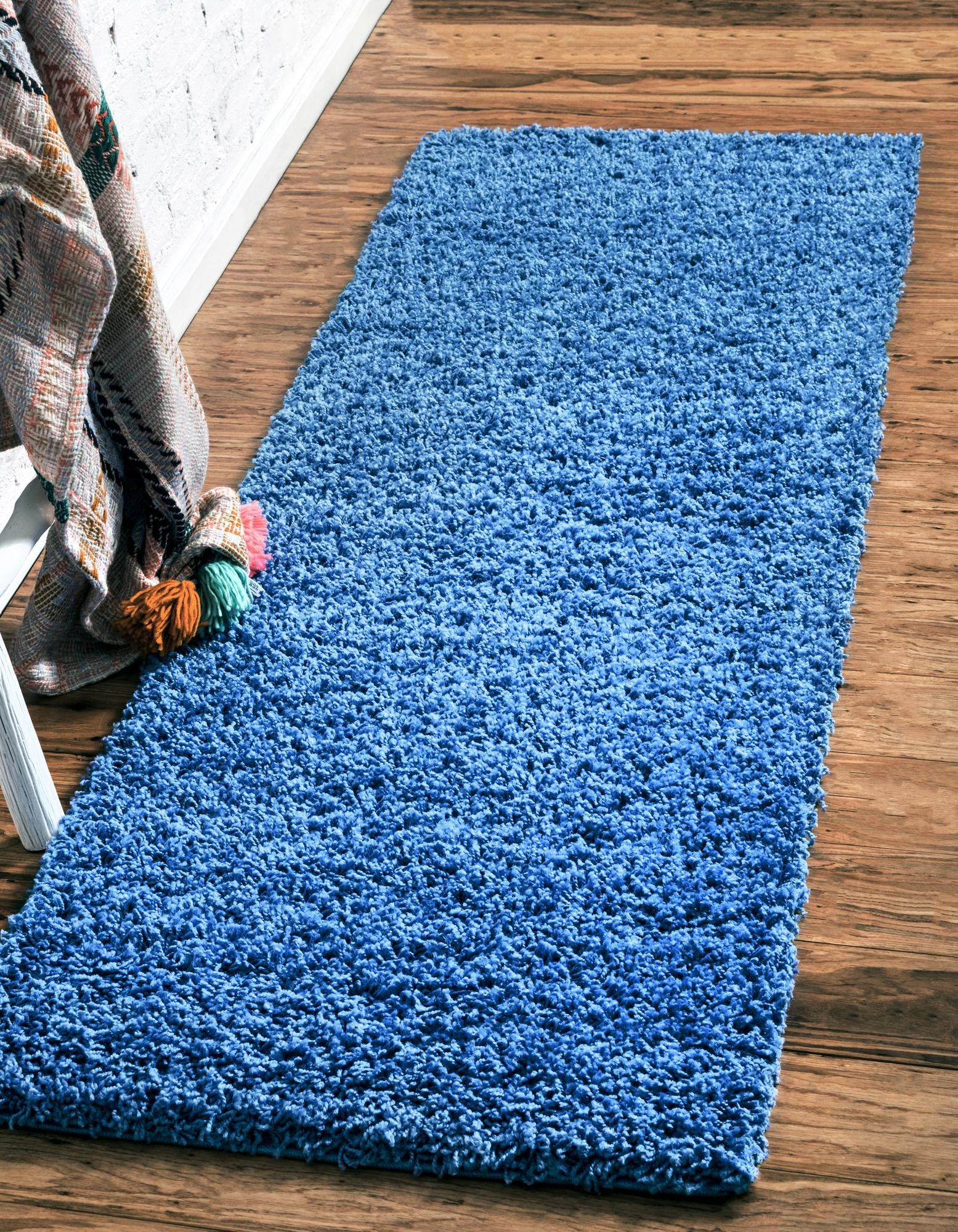 Periwinkle Blue 2' 2 x 6' 7 Solid Shag Runner Rug | Rugs.com
