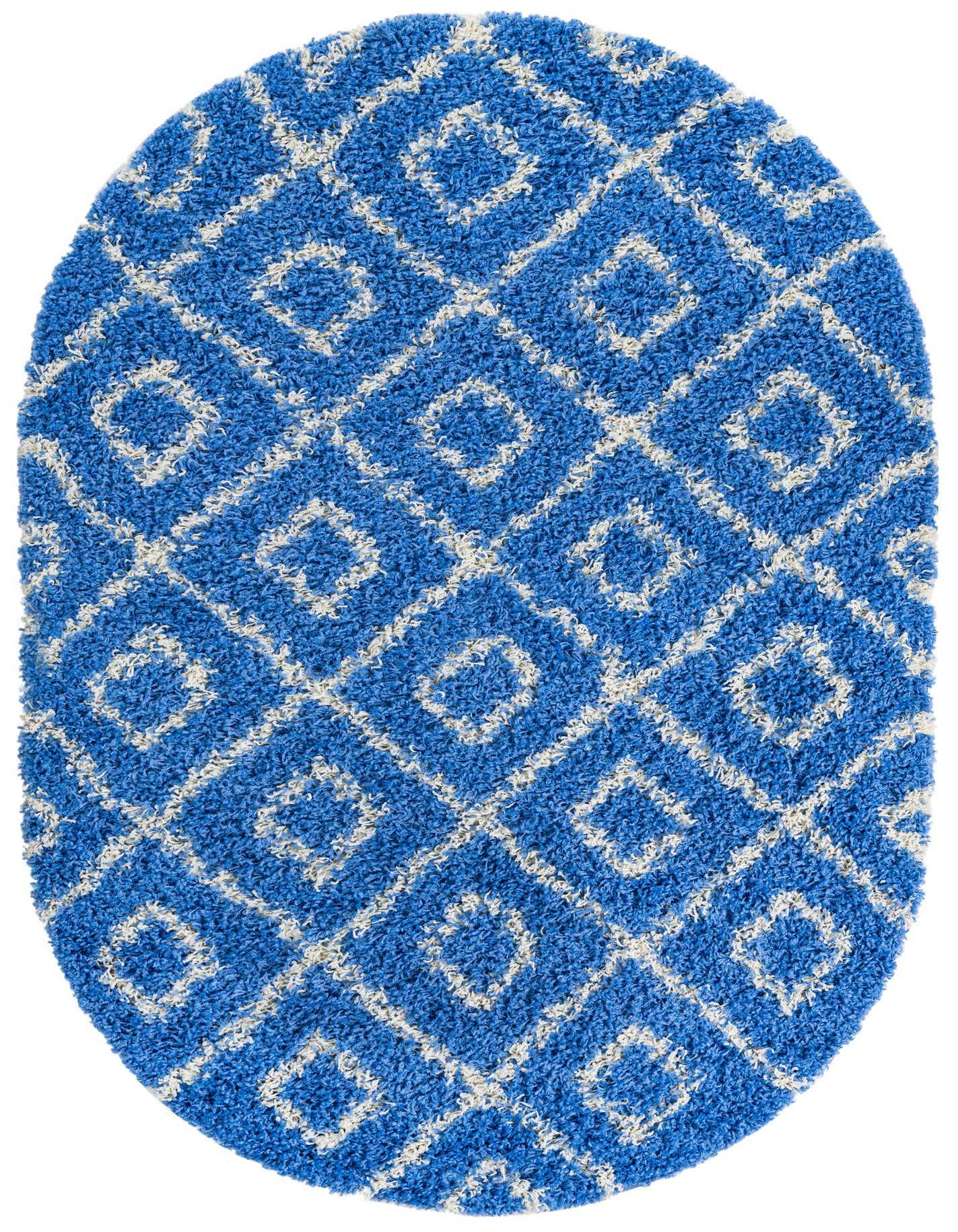 Periwinkle.Blue 4' 1 x 6' 1 Lattice Shag Oval Rug | Rugs.com
