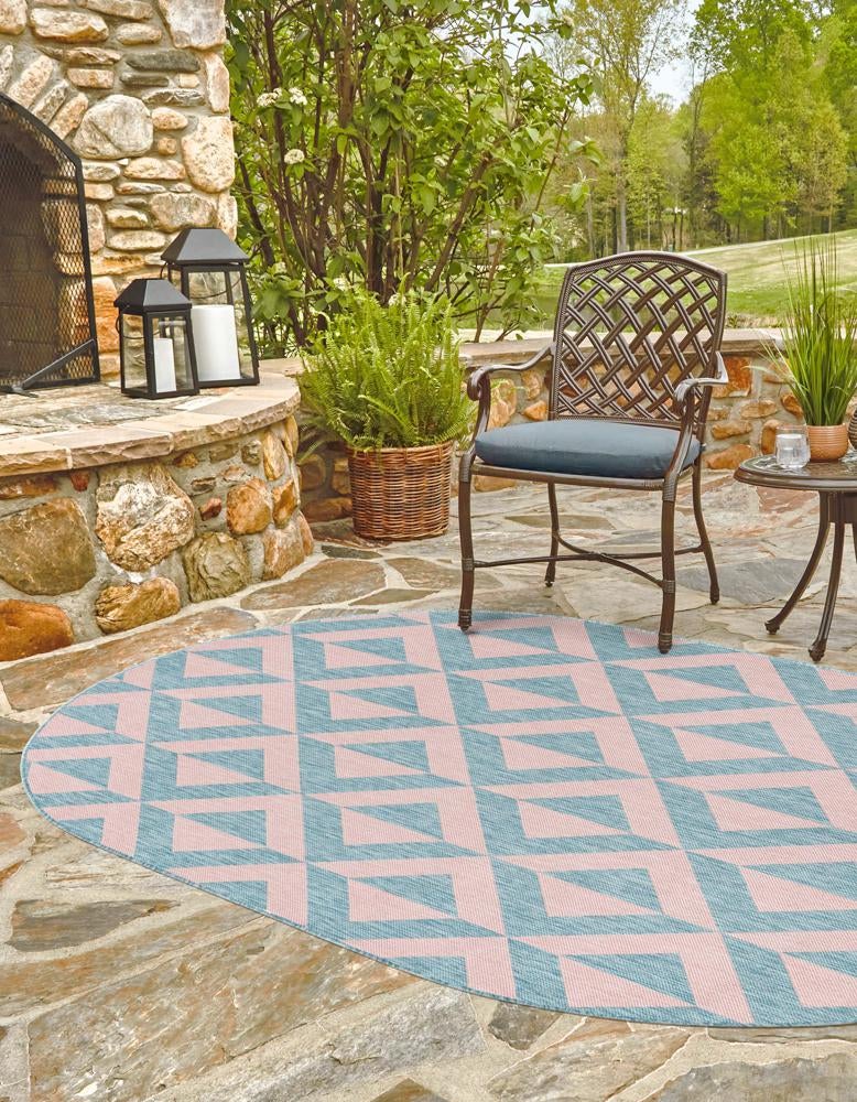 Pink and Aqua 7' 10 x 10' Jill Zarin Napa Indoor / Outdoor Oval Rug