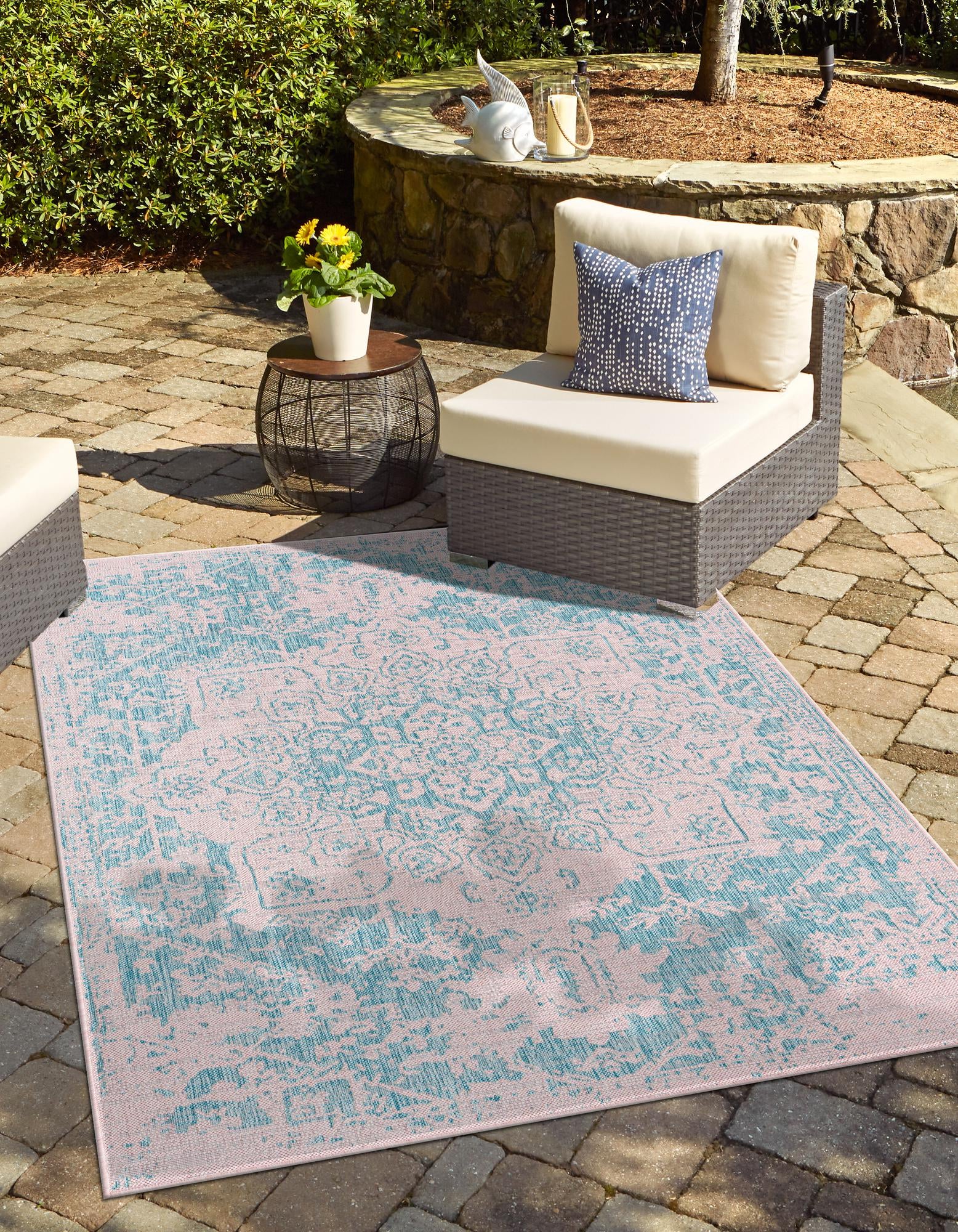  Custom Pink and Aqua  Washable Jill Zarin Indoor / Outdoor Rug