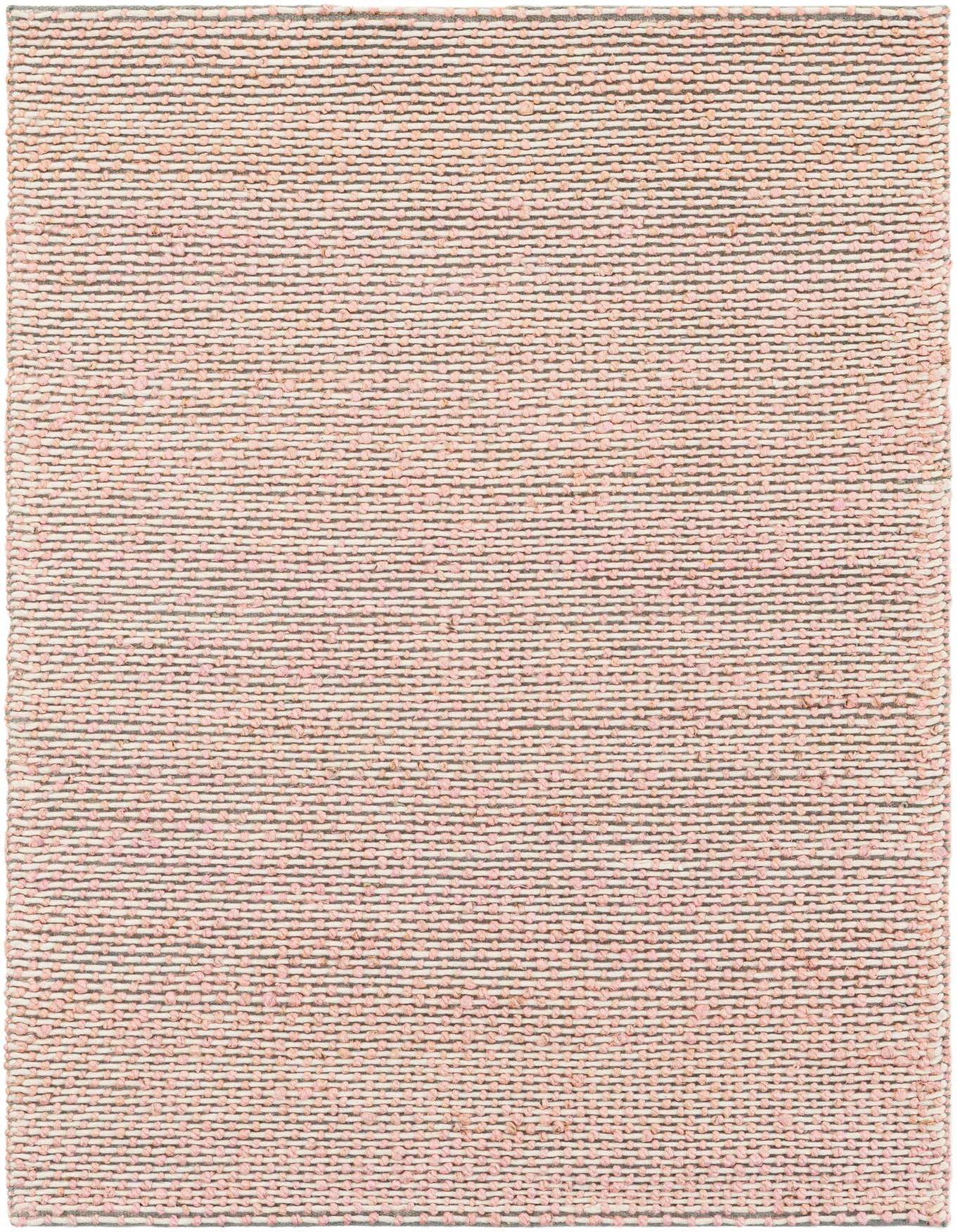 A 4x6 rectangular indoor rug featuring a modern stripe pattern in pink and gray, made from jute and wool.