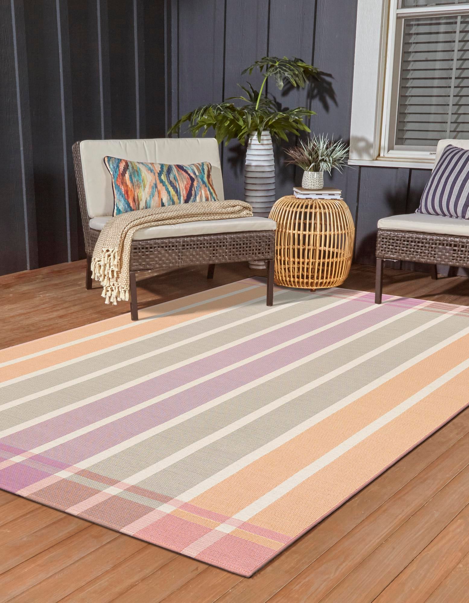 Pink and Lavender 9' x 12' Ribbon Indoor / Outdoor Rug | Rugs.com