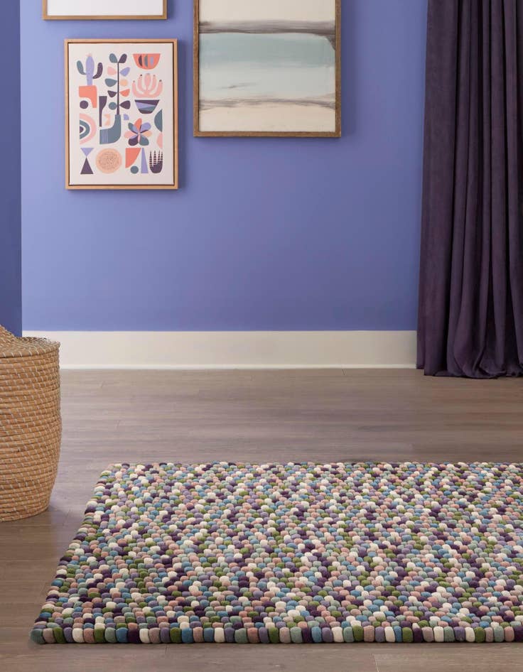 Detail image of  4' 1 x 6' 1  Hand Woven Felt Ball Wool Rug