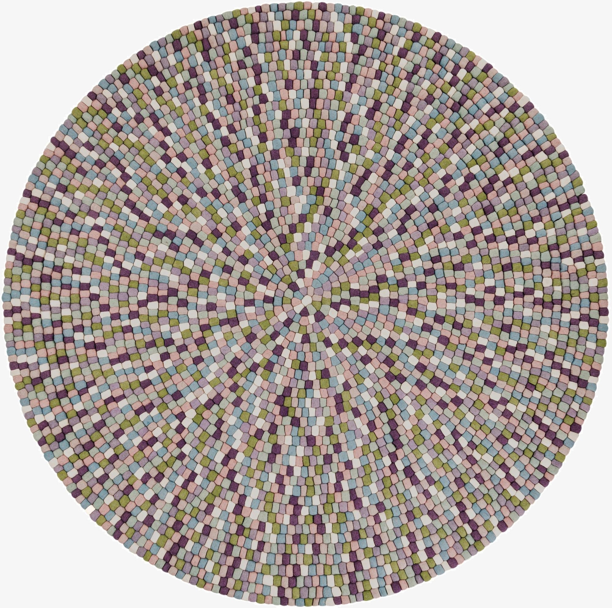  7' 10 x 7' 10  Hand Woven Felt Ball Wool Round Rug