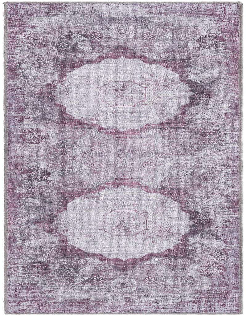 A 5 ft runner rug with a distressed traditional medallion pattern in ivories, creams, and pinks, ideal for a hallway.