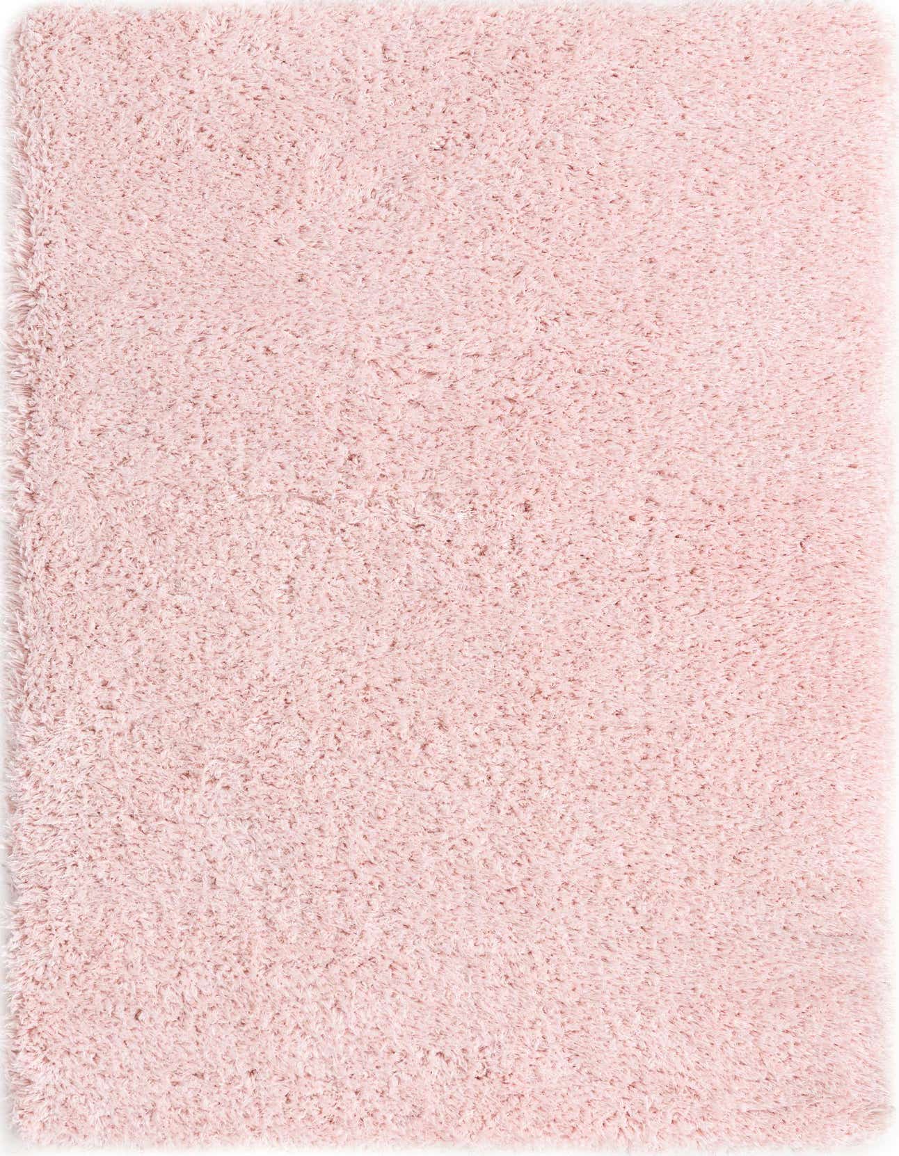 A soft, rectangular 5x8 pink shag rug with a textured pile, perfect for a cozy living room or bedroom.