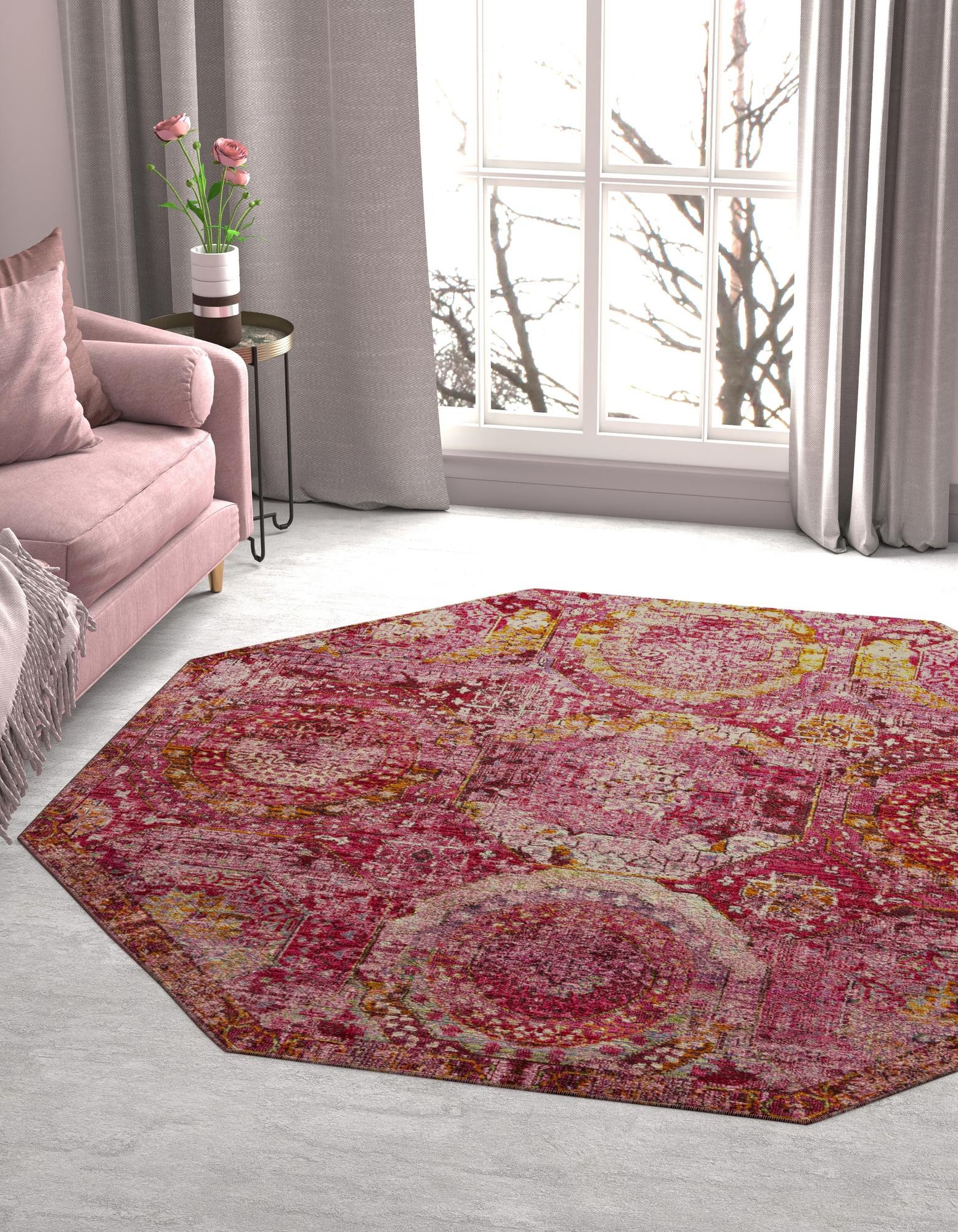 Pink 7' x 7' Santiago Octagon Rug | Rugs.com