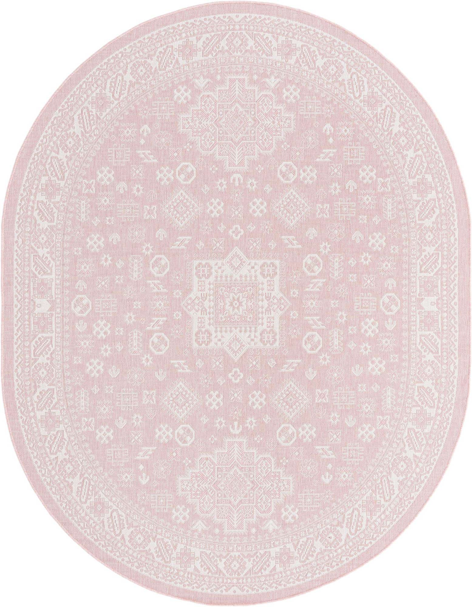 Primary image  7' 10 x 10'  Washable Aztec Indoor / Outdoor Oval Rug