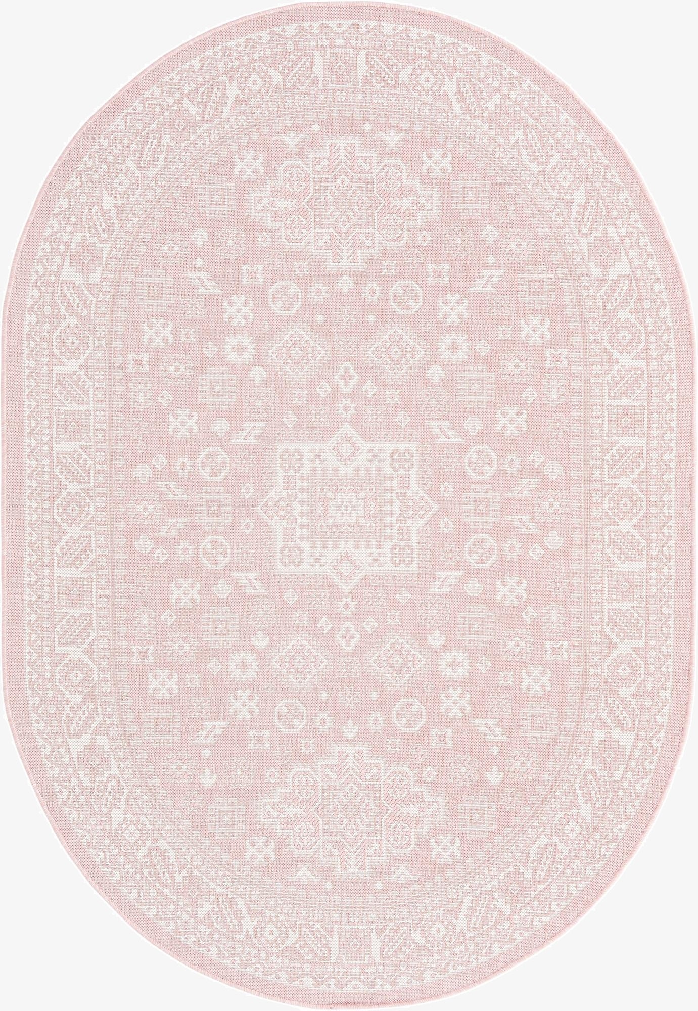  5' 3 x 8'  Washable Aztec Indoor / Outdoor Oval Rug