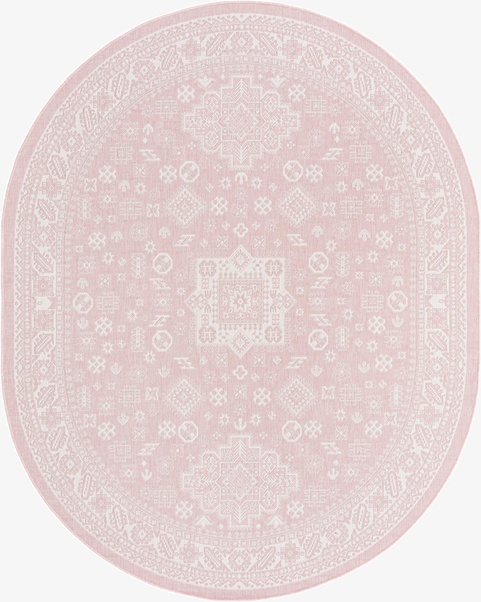 Primary image  7' 10 x 10'  Washable Aztec Indoor / Outdoor Oval Rug
