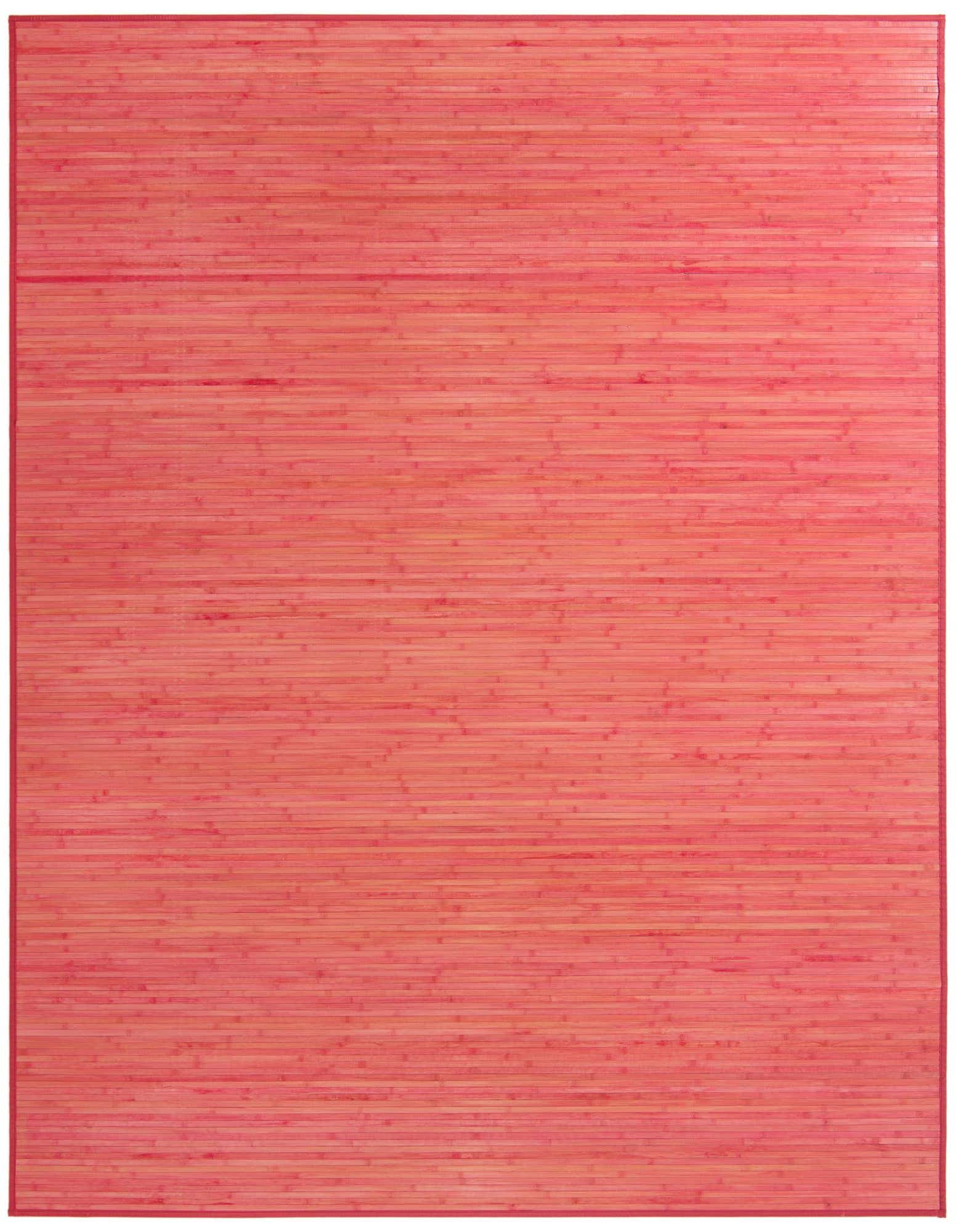 A large 8x10 rectangular Rugs.com Bamboo rug in varying shades of pink, featuring a modern, textured bamboo slat design.