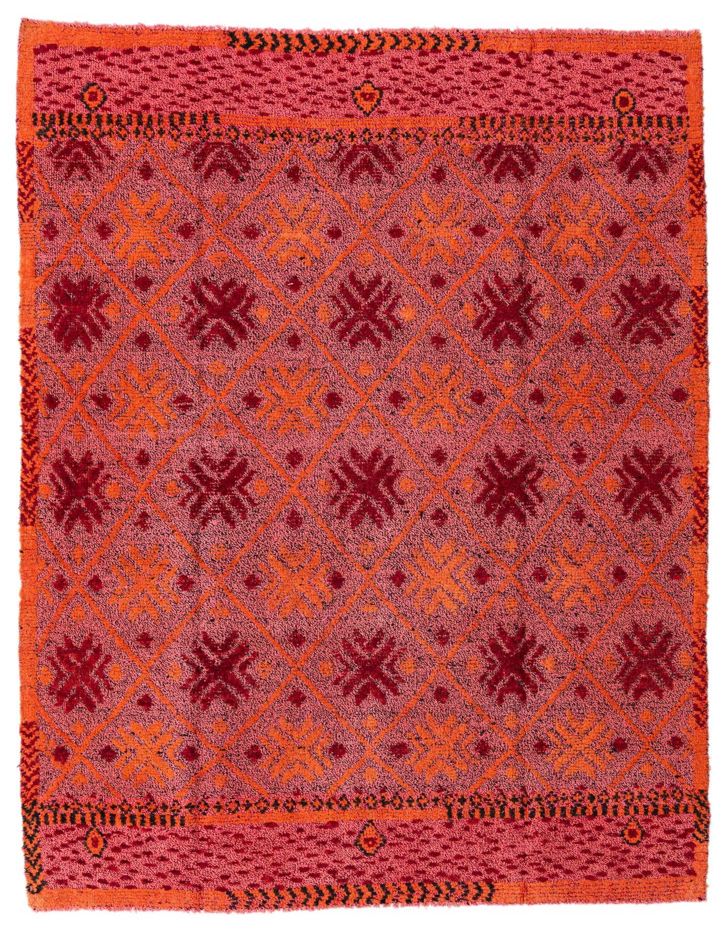 A 5x8 rectangular Darya rug in shades of pink and orange with a textured modern oriental pattern.