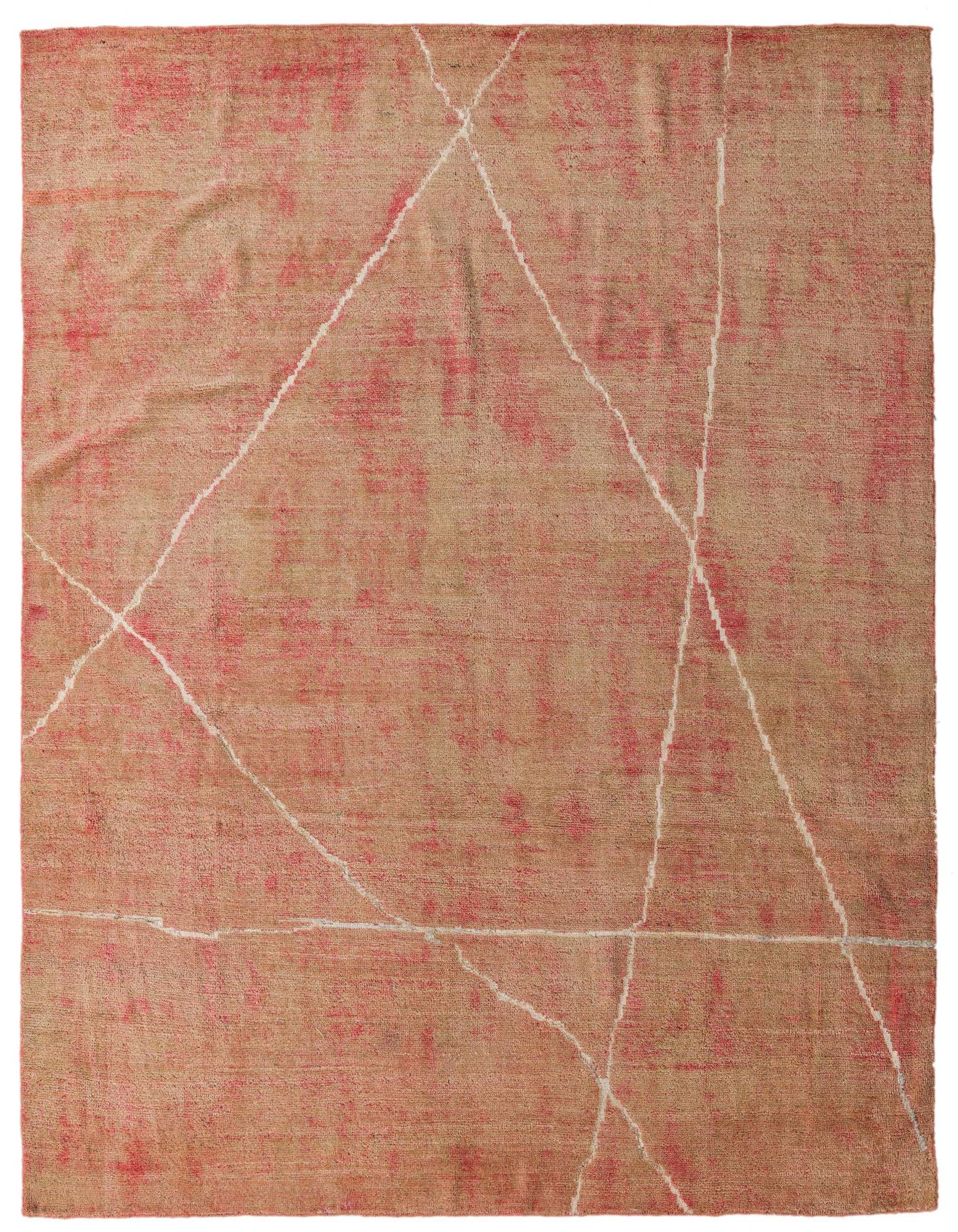 A rectangular 8x10 Darya modern rug in shades of pink with abstract white lines, suitable for a living room or bedroom.