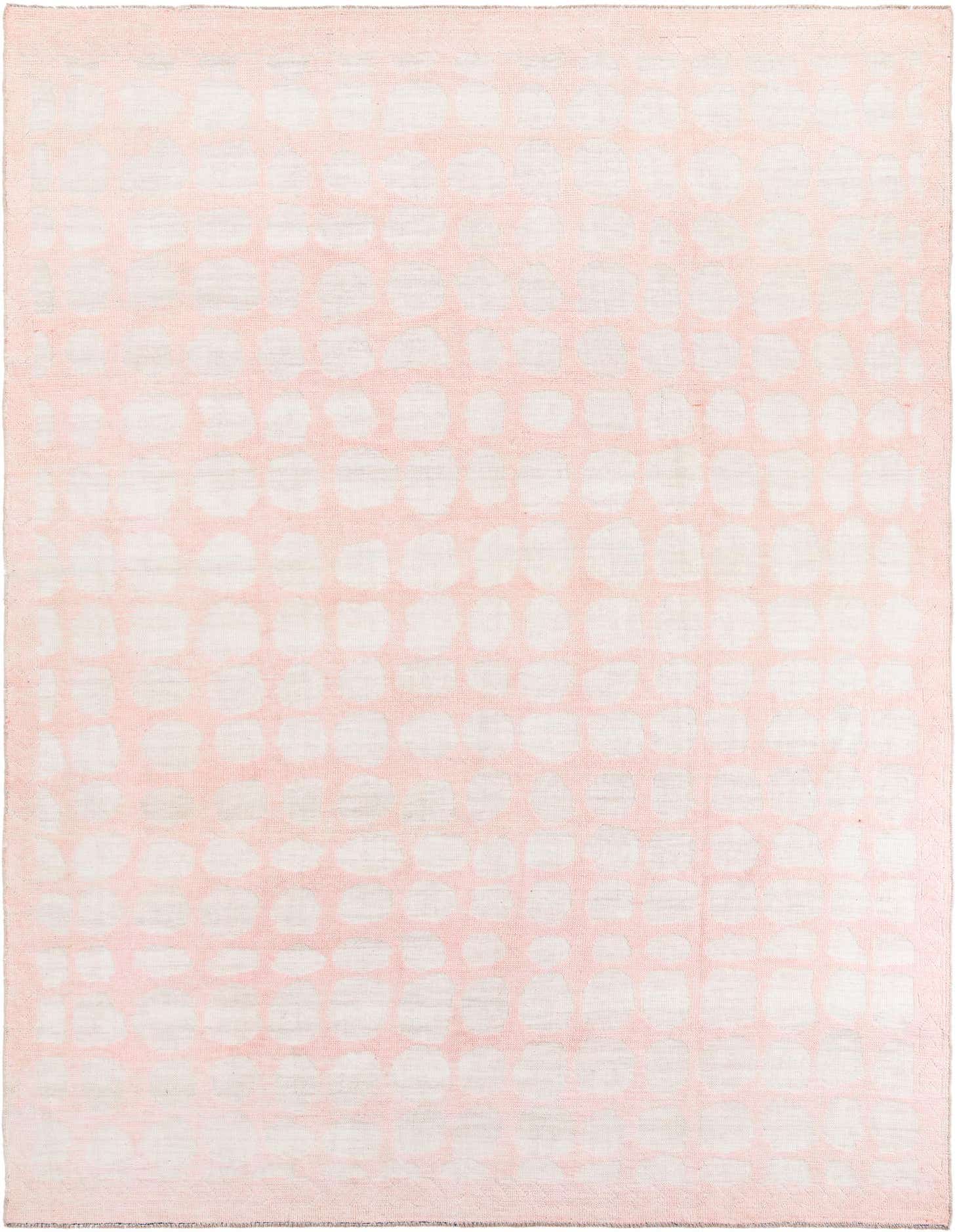 A 9x12 rectangular Darya area rug in shades of pink with an abstract, modern polka dot pattern.