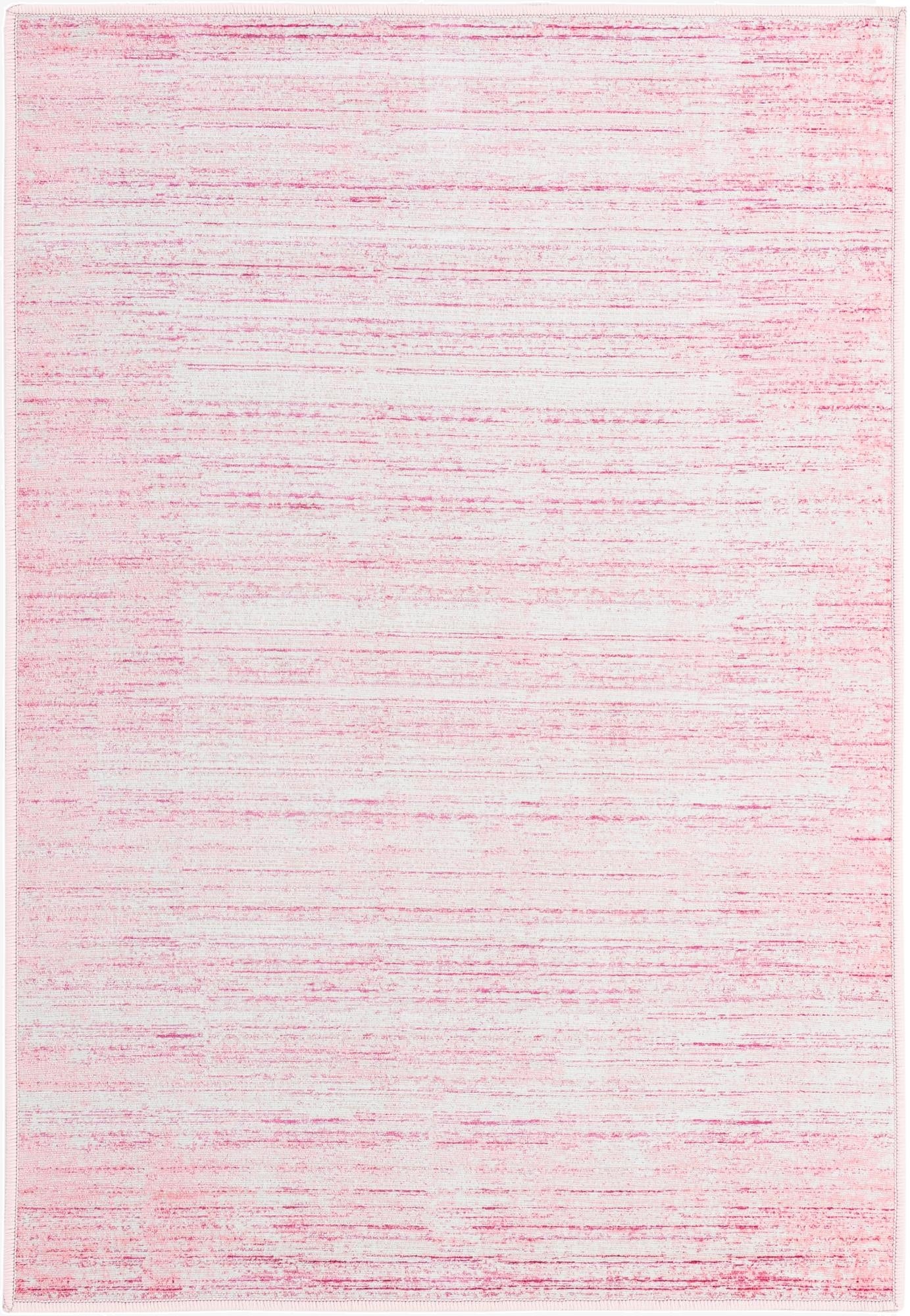 A 2x3 rectangular Kamala Washable rug featuring an abstract modern pattern in various shades of pink and white.