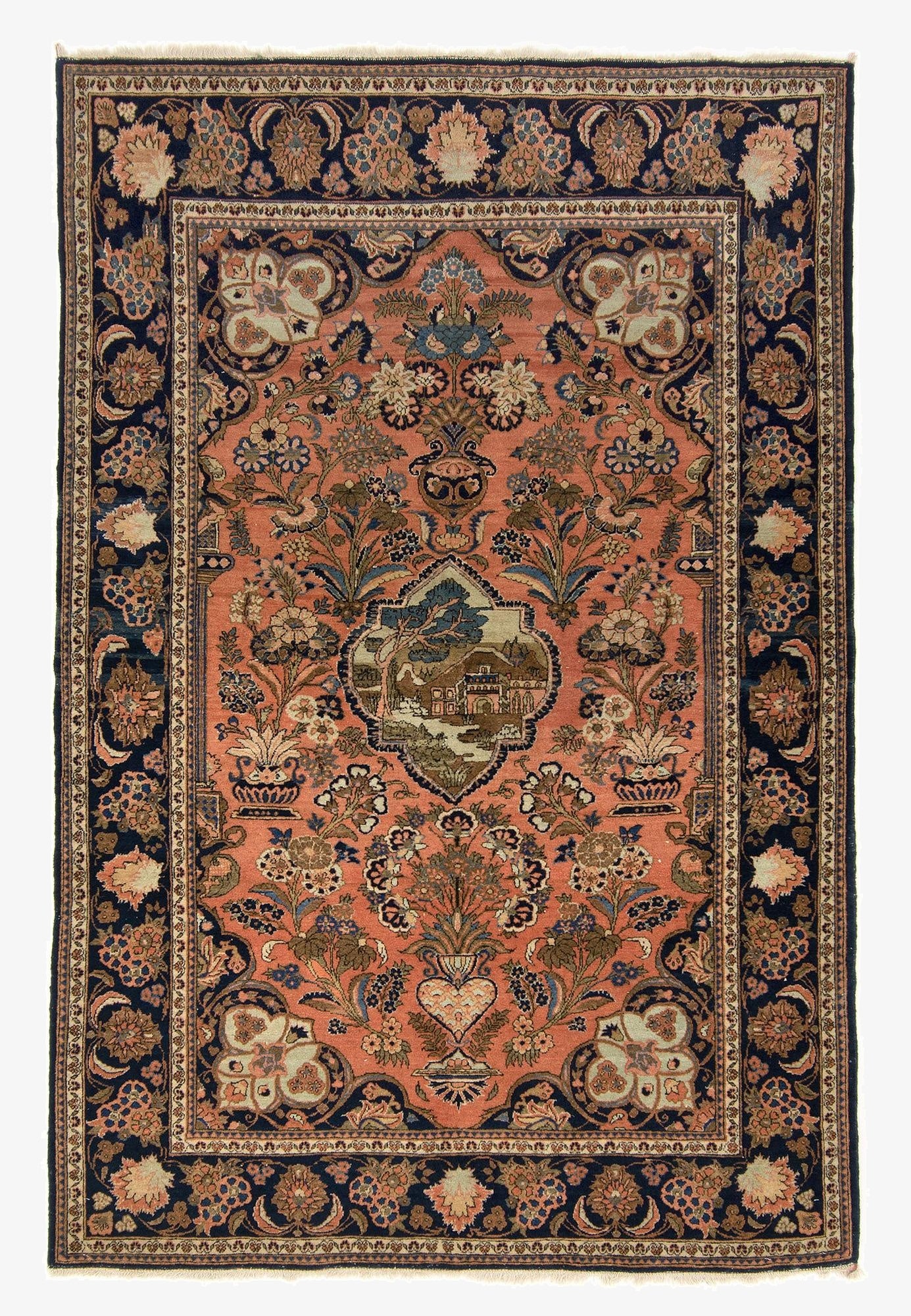  4' 3 x 6' 6  Hand Knotted Kashan Persian Wool Rug