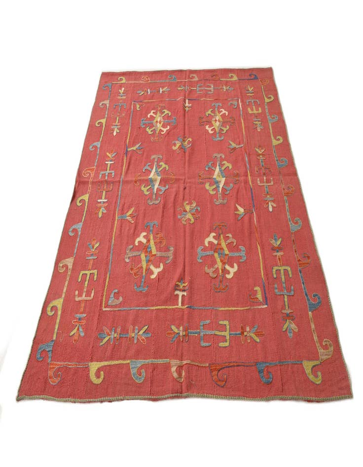 Detail image of  5' 10 x 7'  Hand Woven Kilim Suzani Wool Rug