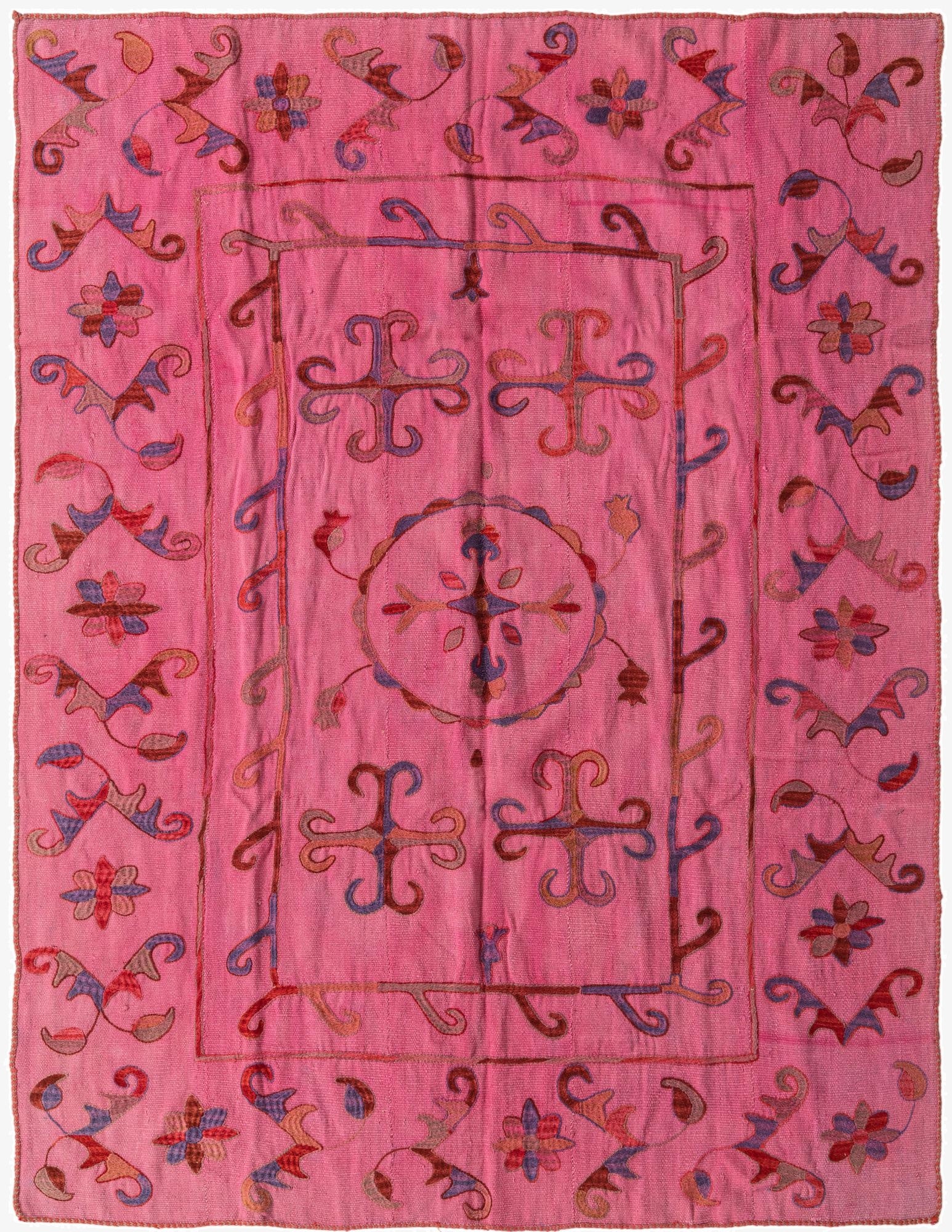  5' 8 x 7' 7  Hand Woven Kilim Suzani Wool Rug